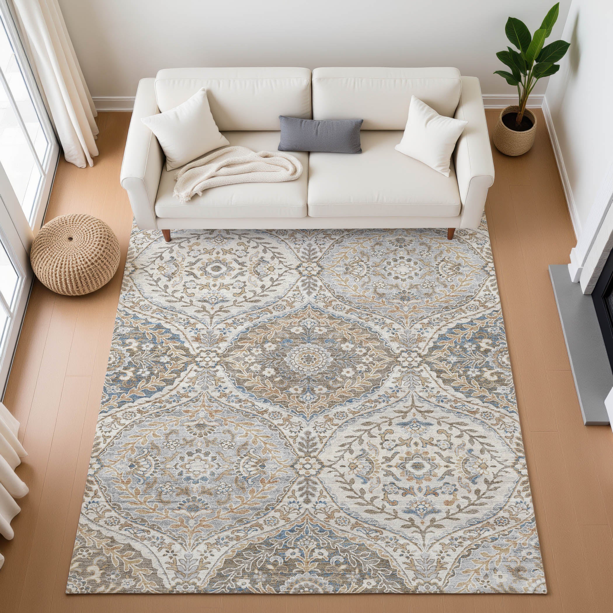 Florence Machine Washable Traditional Beige Brown Rug 2'6" x 3'10" #shape_Rectangle