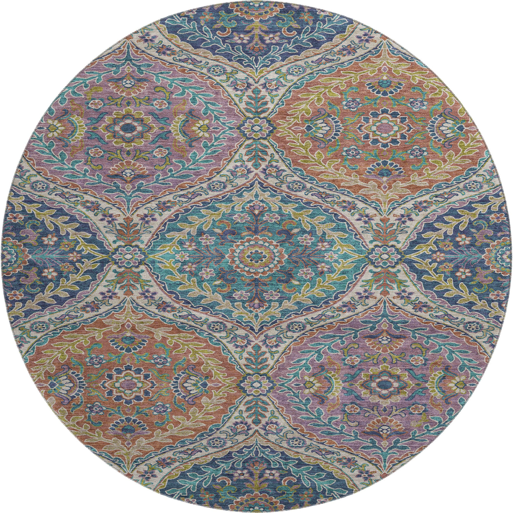 Florence Machine Washable Traditional Blue Rug 8' x 8' #shape_Round