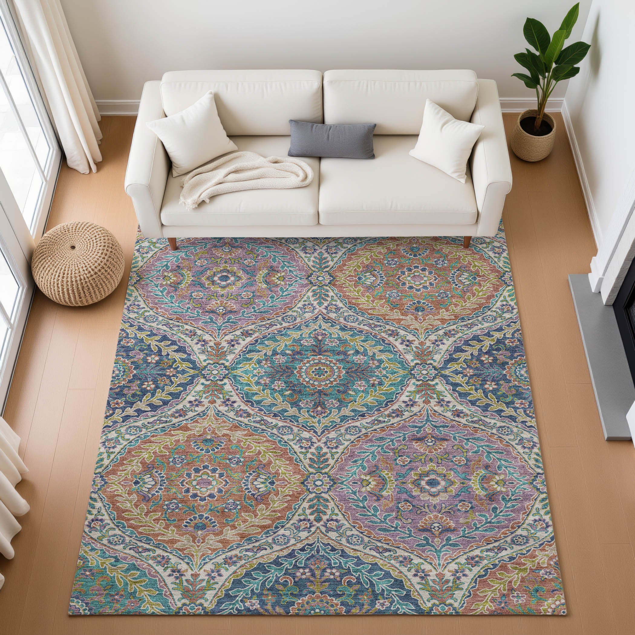Florence Machine Washable Traditional Blue Rug 2'6" x 3'10" #shape_Rectangle