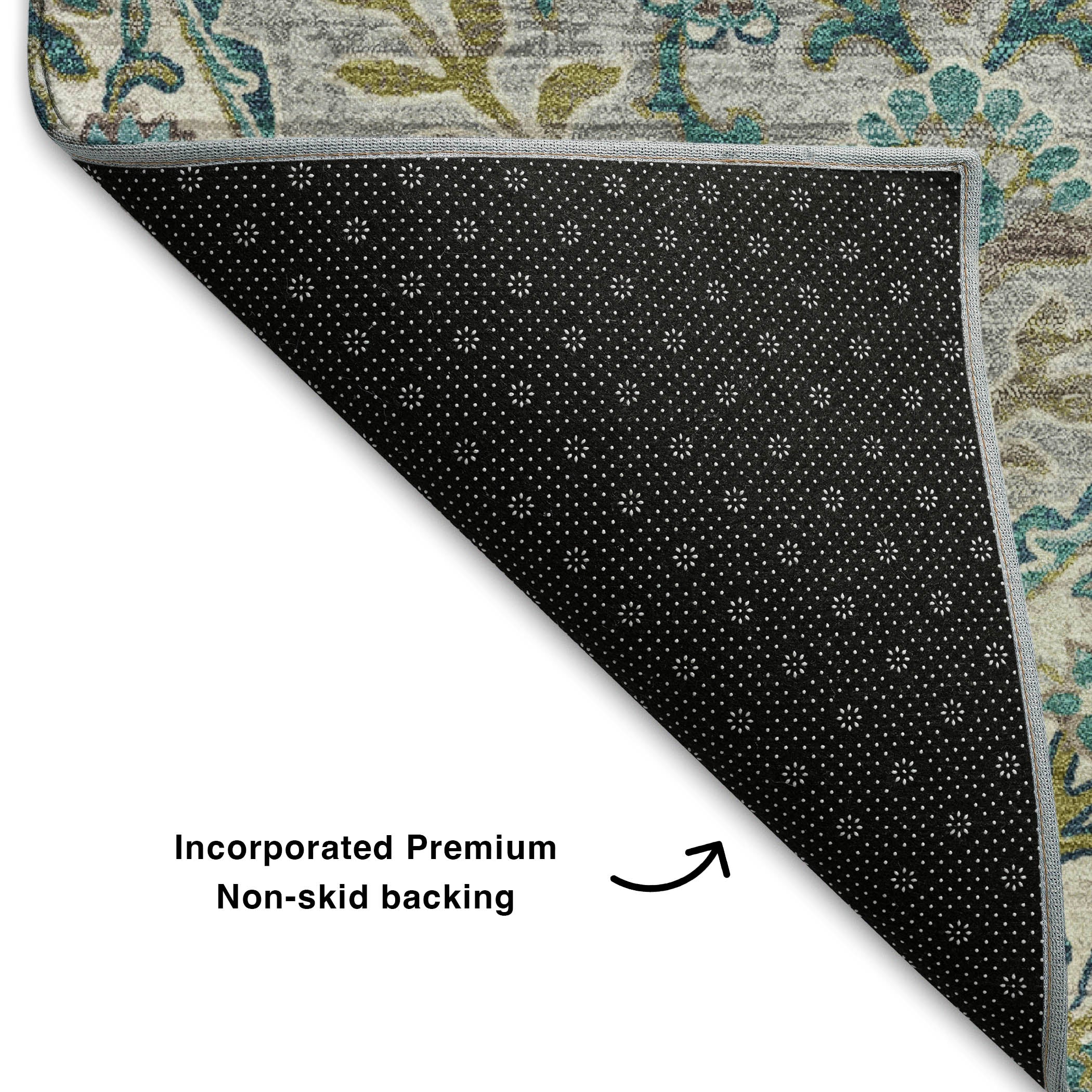 Florence Machine Washable Traditional Teal Rug 1'8" x 2'6" #shape_Rectangle