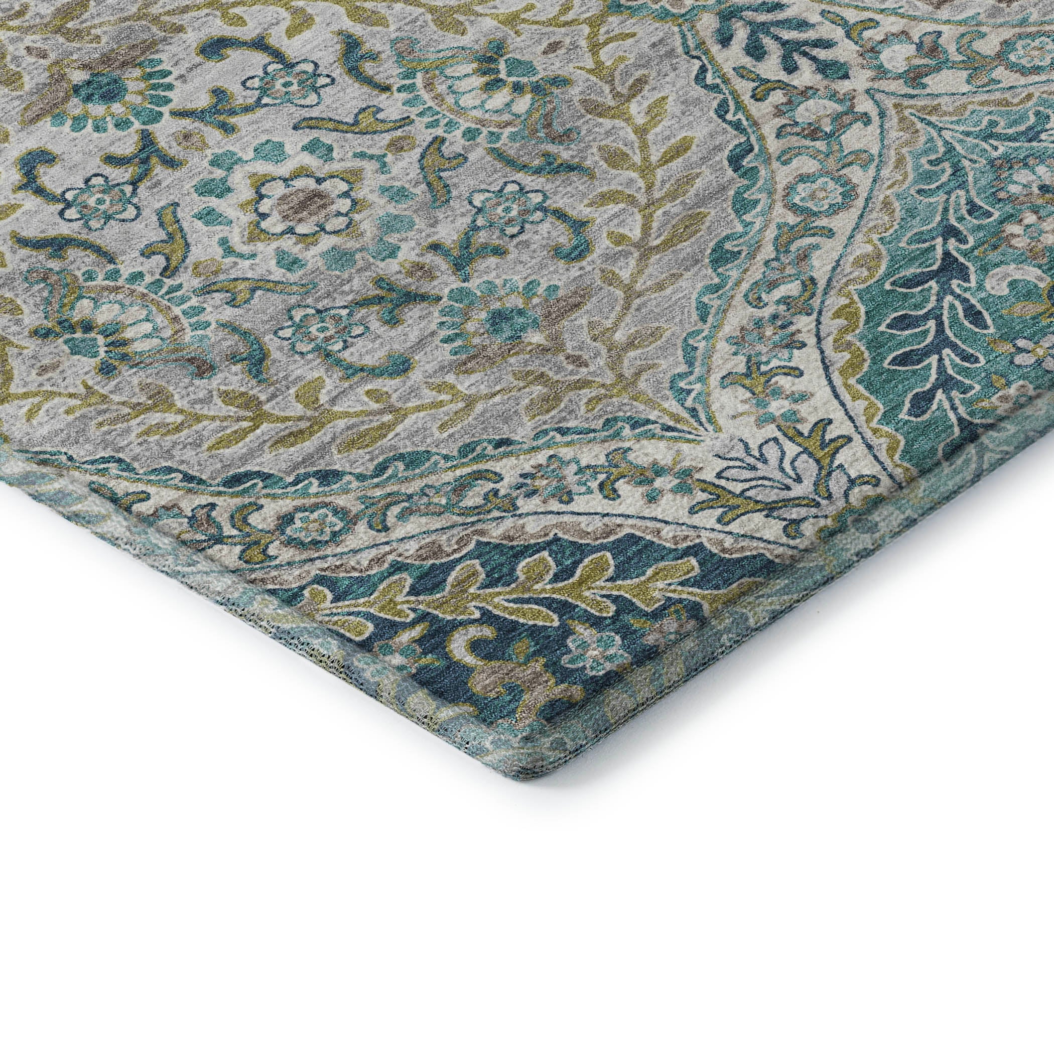 Florence Machine Washable Traditional Teal Rug 1'8" x 2'6" #shape_Rectangle