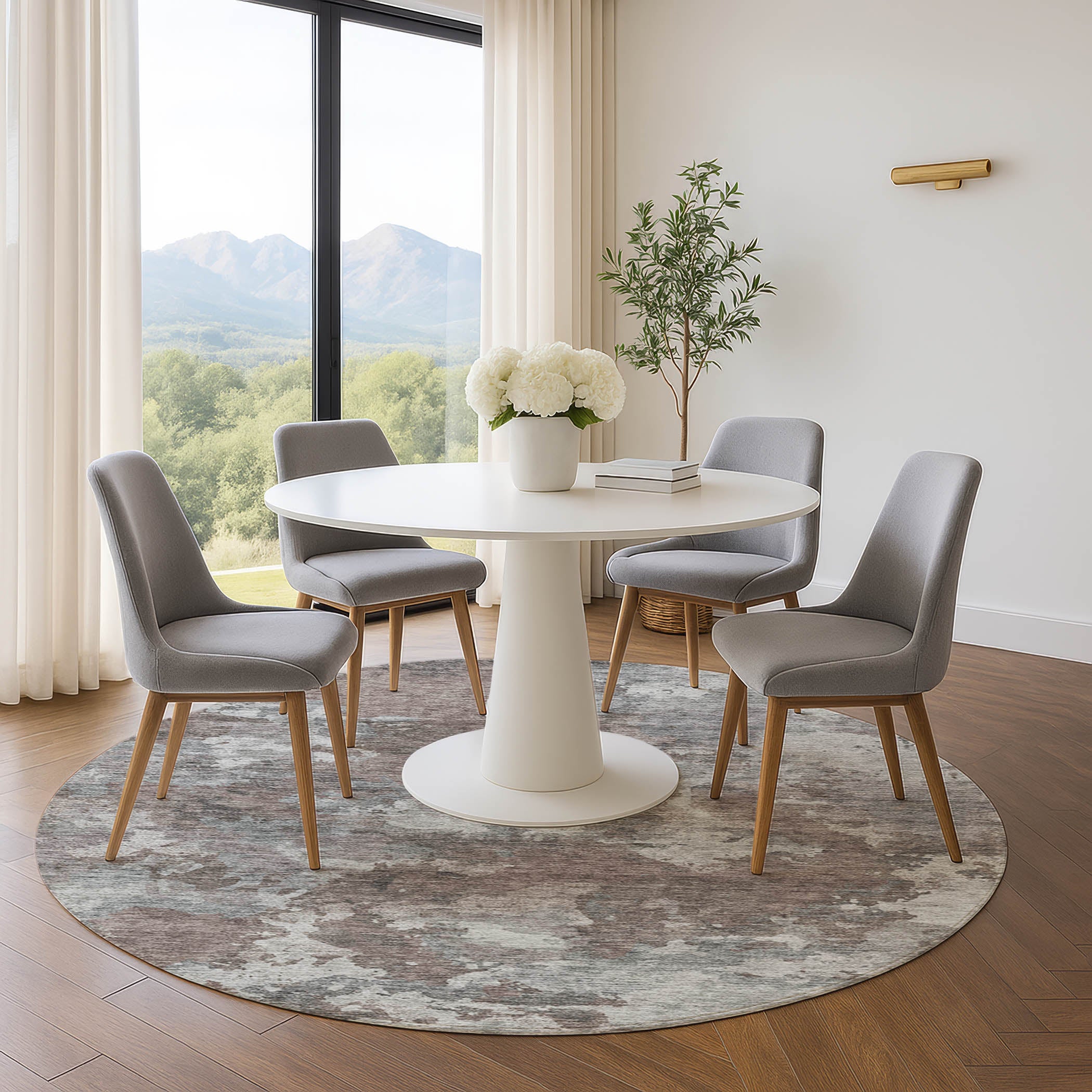 Chiang Mai Machine Washable Transitional Brown Rug 8' x 8' #shape_Round