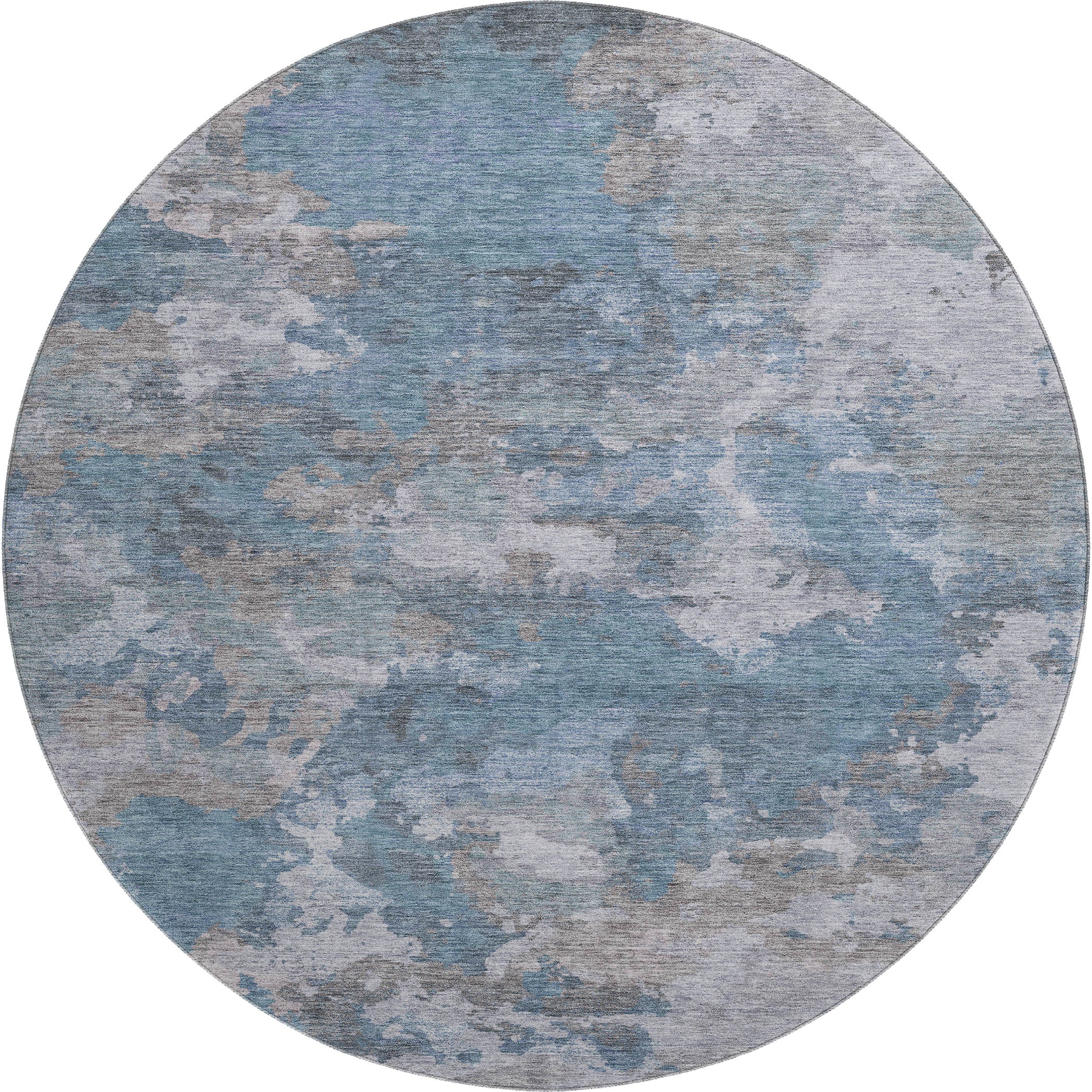 Chiang Mai Machine Washable Transitional Denim Blue Rug 8' x 8' #shape_Round