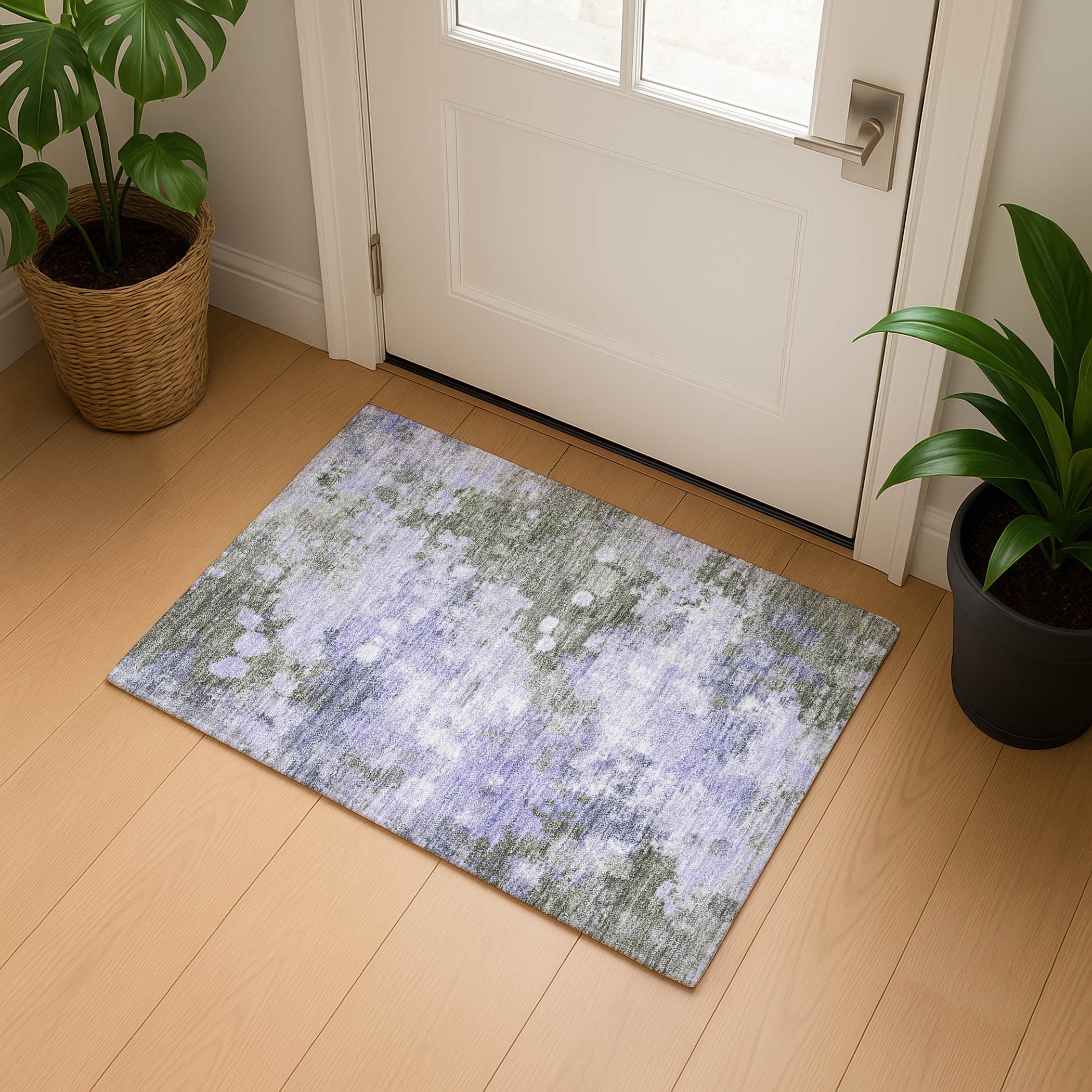 Kathmandu Machine Washable Transitional Lavender Purple Rug 1'8" x 2'6" #shape_Rectangle