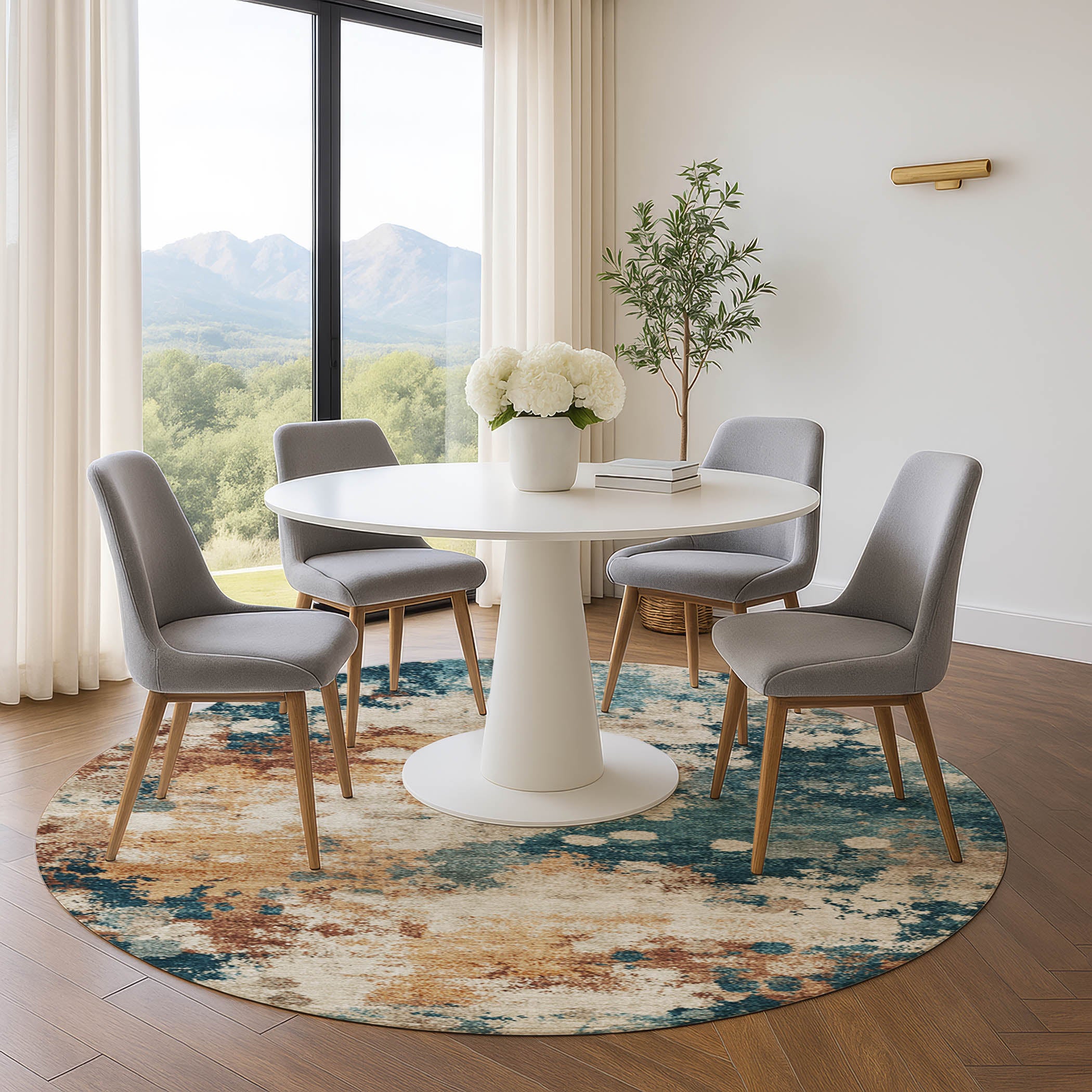 Kathmandu Machine Washable Transitional Putty Ivory Rug 8' x 8' #shape_Round