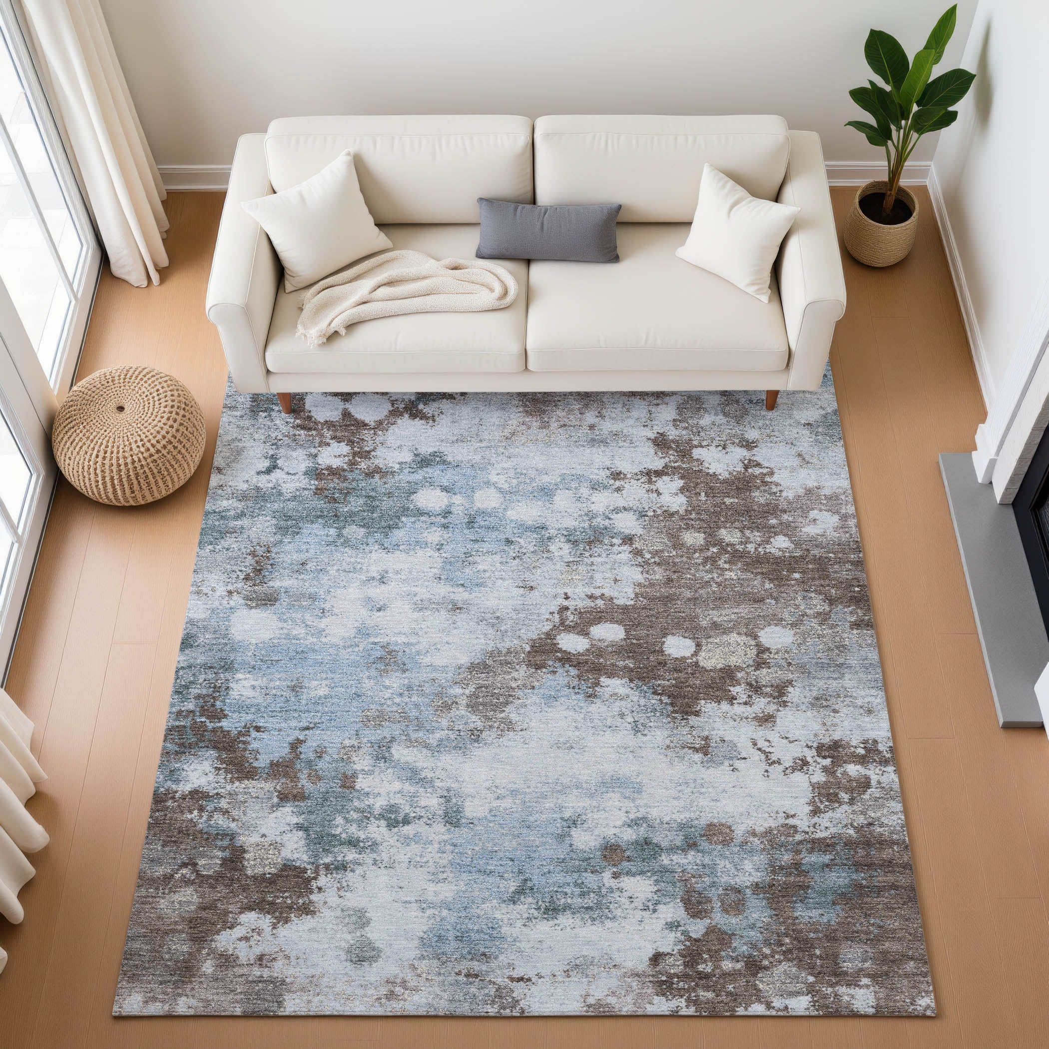 Kathmandu Machine Washable Transitional Sky Blue Rug 2'6" x 3'10" #shape_Rectangle