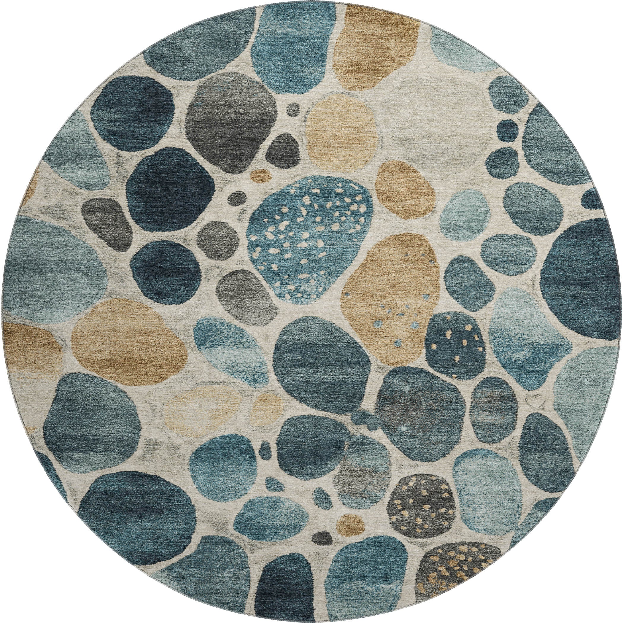 Ghent Machine Washable Transitional Teal Rug 8' x 8' #shape_Round