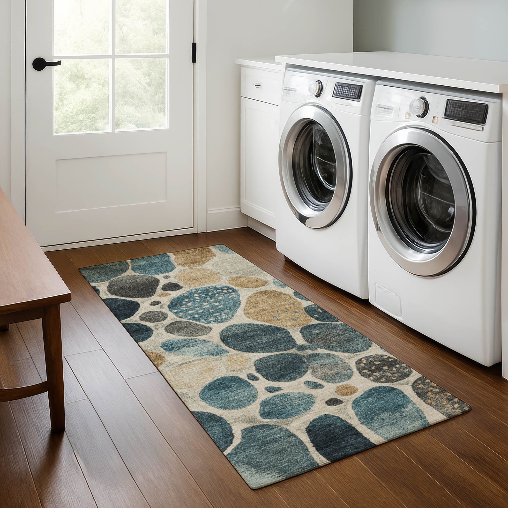 Ghent Machine Washable Transitional Teal Rug 2'3" x 7'6" #shape_Runner