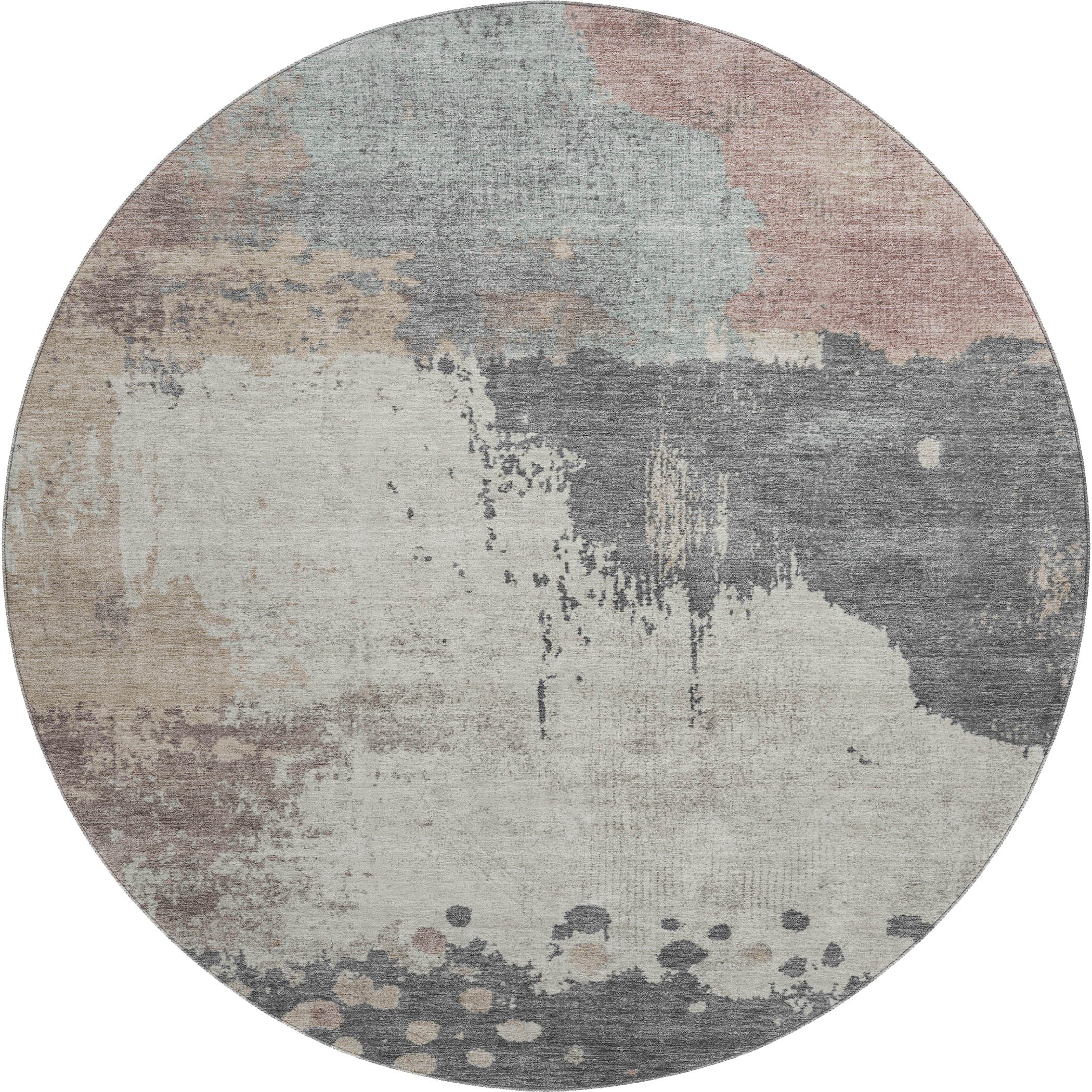 Seville Machine Washable Transitional Khaki Brown Rug 8' x 8' #shape_Round