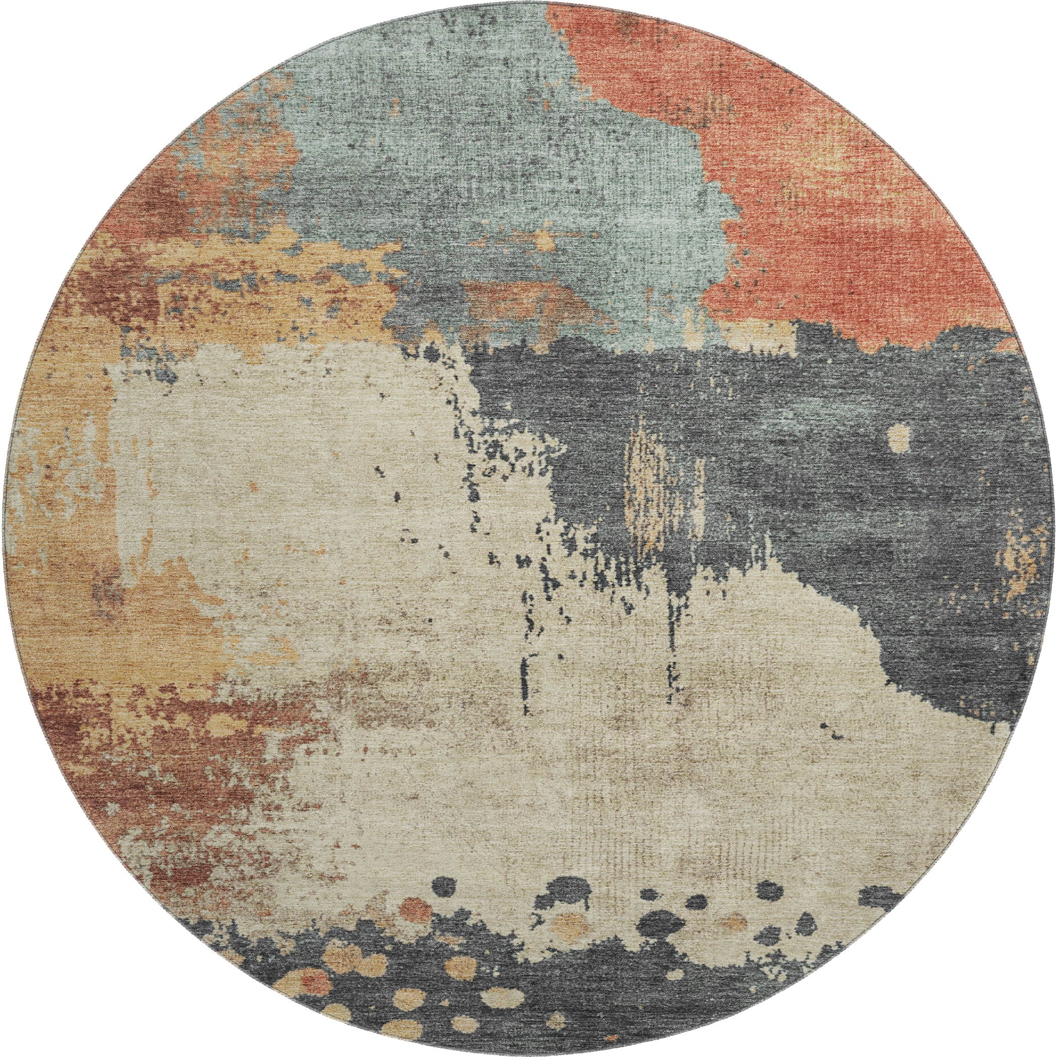 Seville Machine Washable Transitional Paprika Orange Rug 8' x 8' #shape_Round