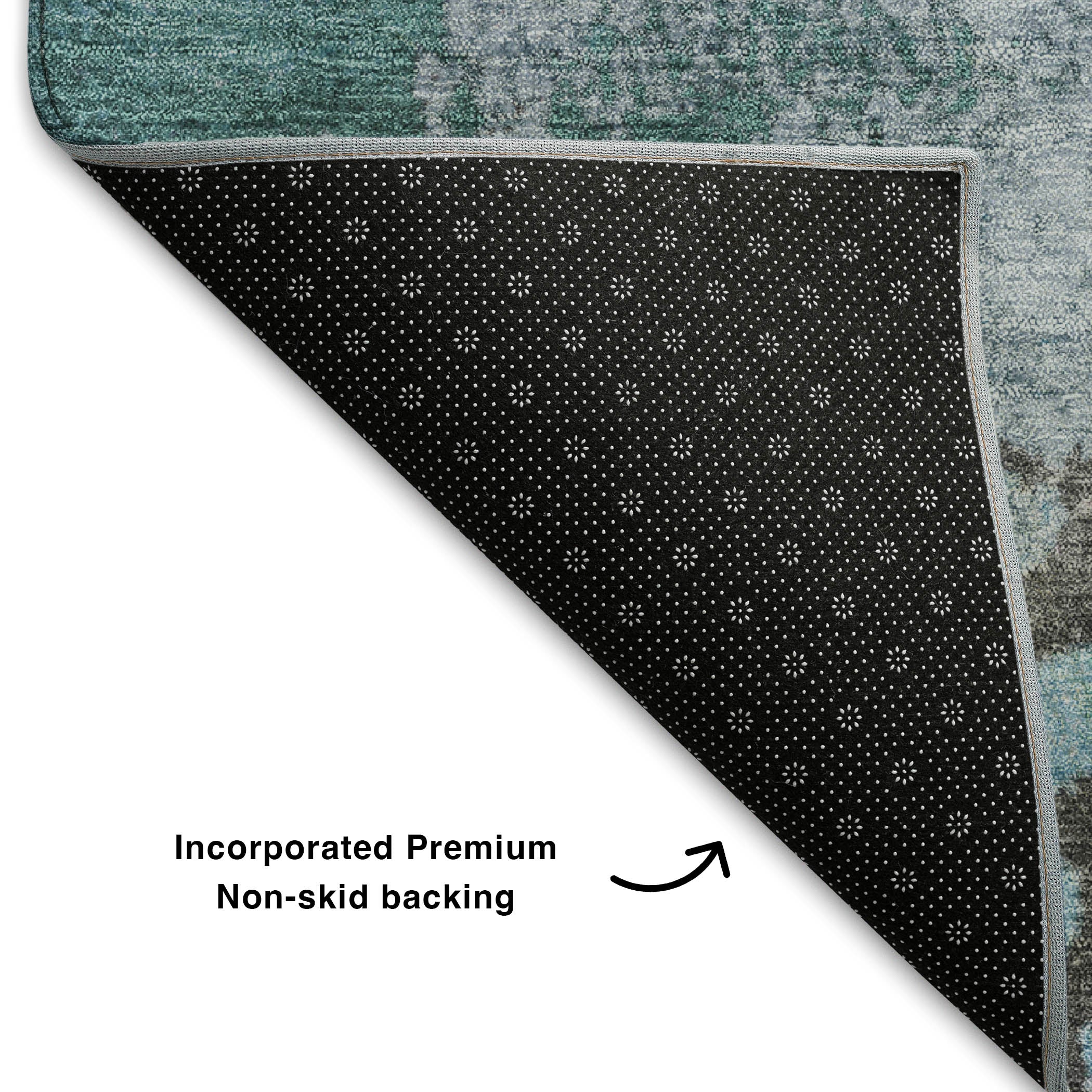Seville Machine Washable Transitional Teal Rug 1'8" x 2'6" #shape_Rectangle