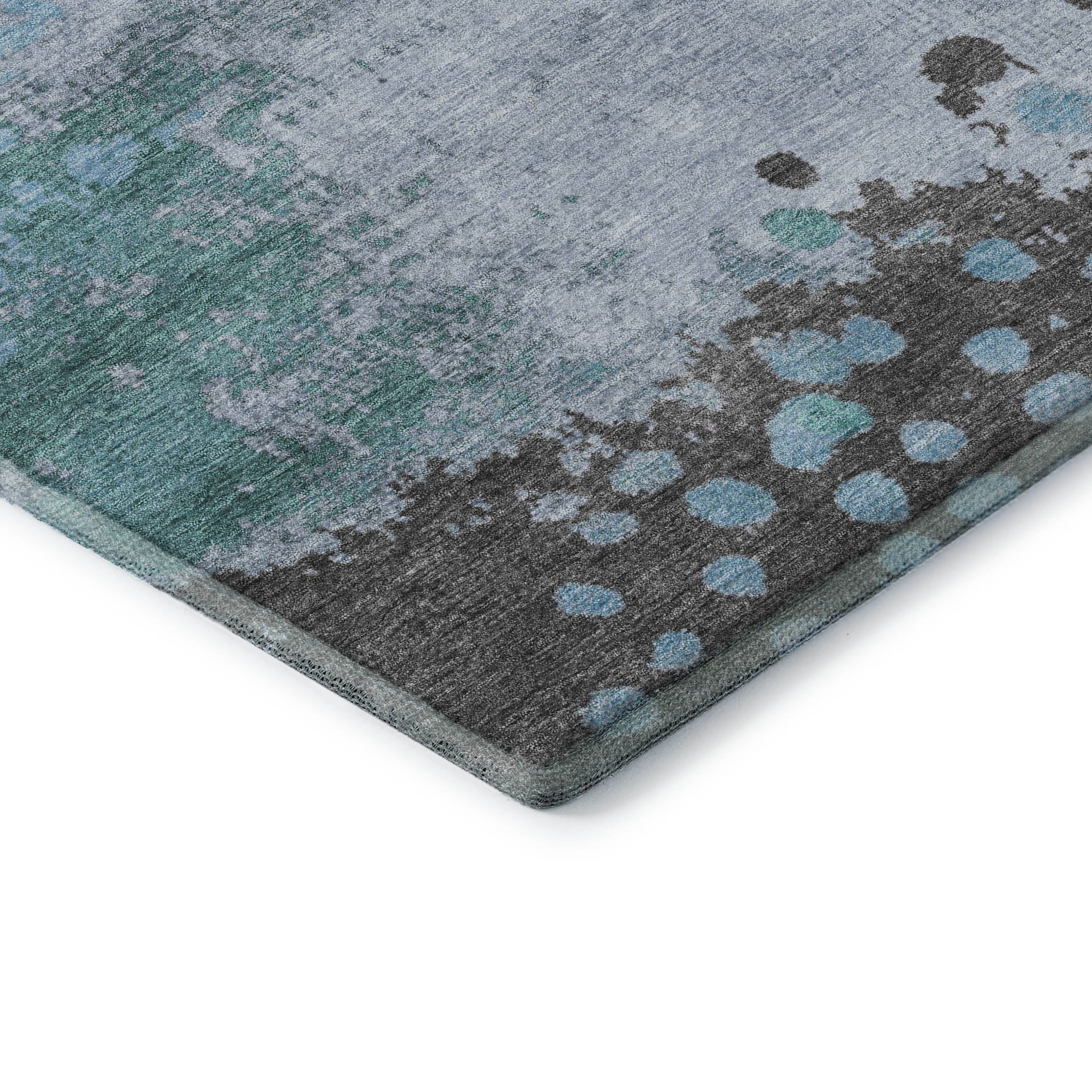 Seville Machine Washable Transitional Teal Rug 1'8" x 2'6" #shape_Rectangle