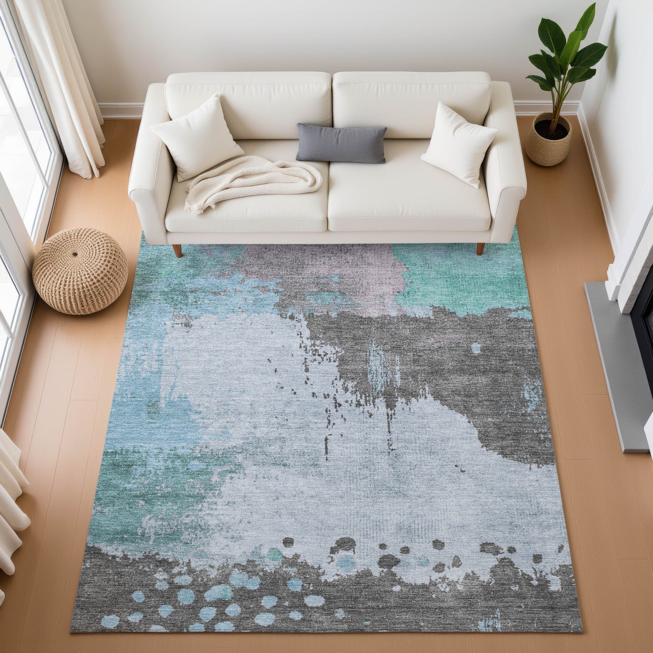 Seville Machine Washable Transitional Teal Rug 2'6" x 3'10" #shape_Rectangle