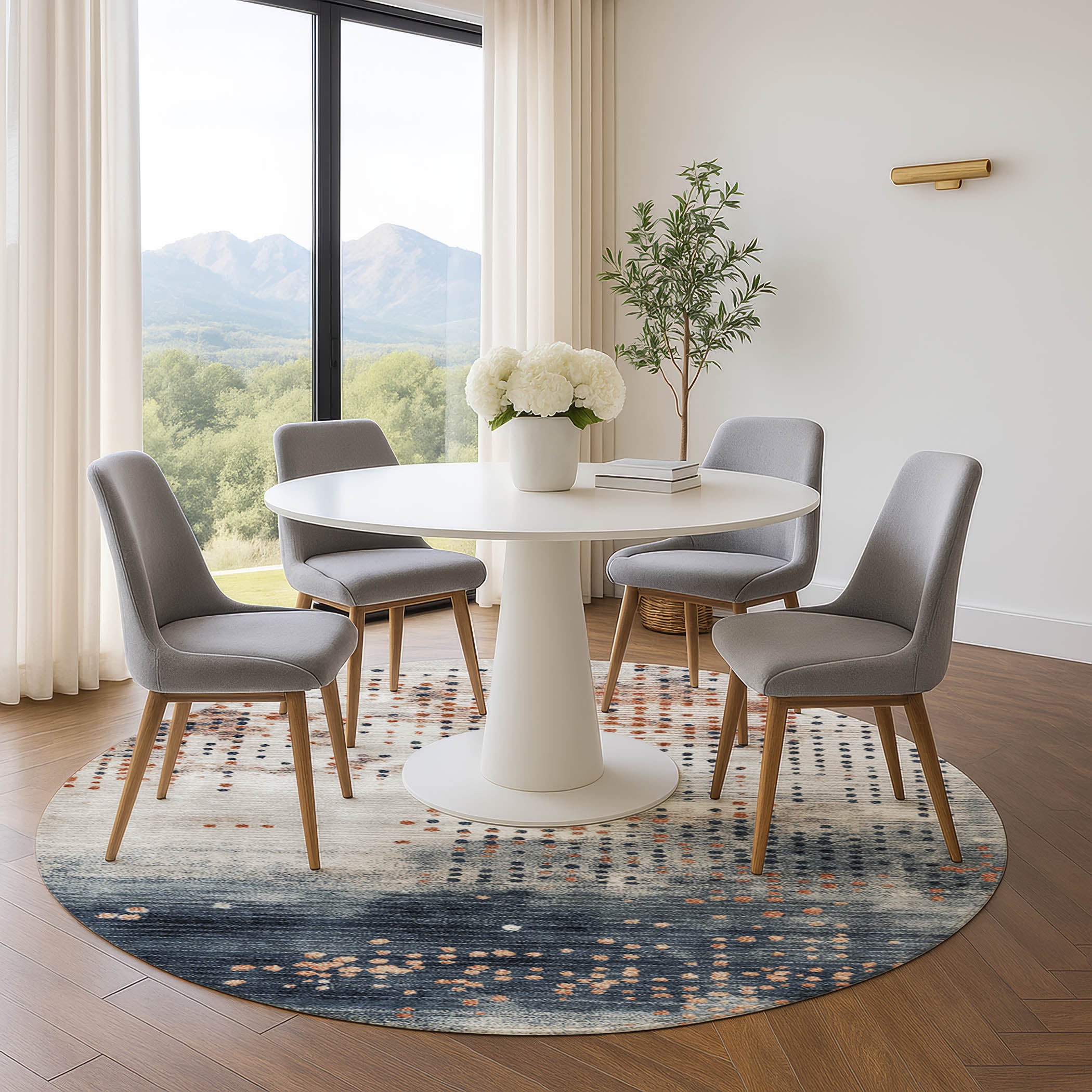 Salzburg Machine Washable Transitional Linen Ivory Rug 8' x 8' #shape_Round