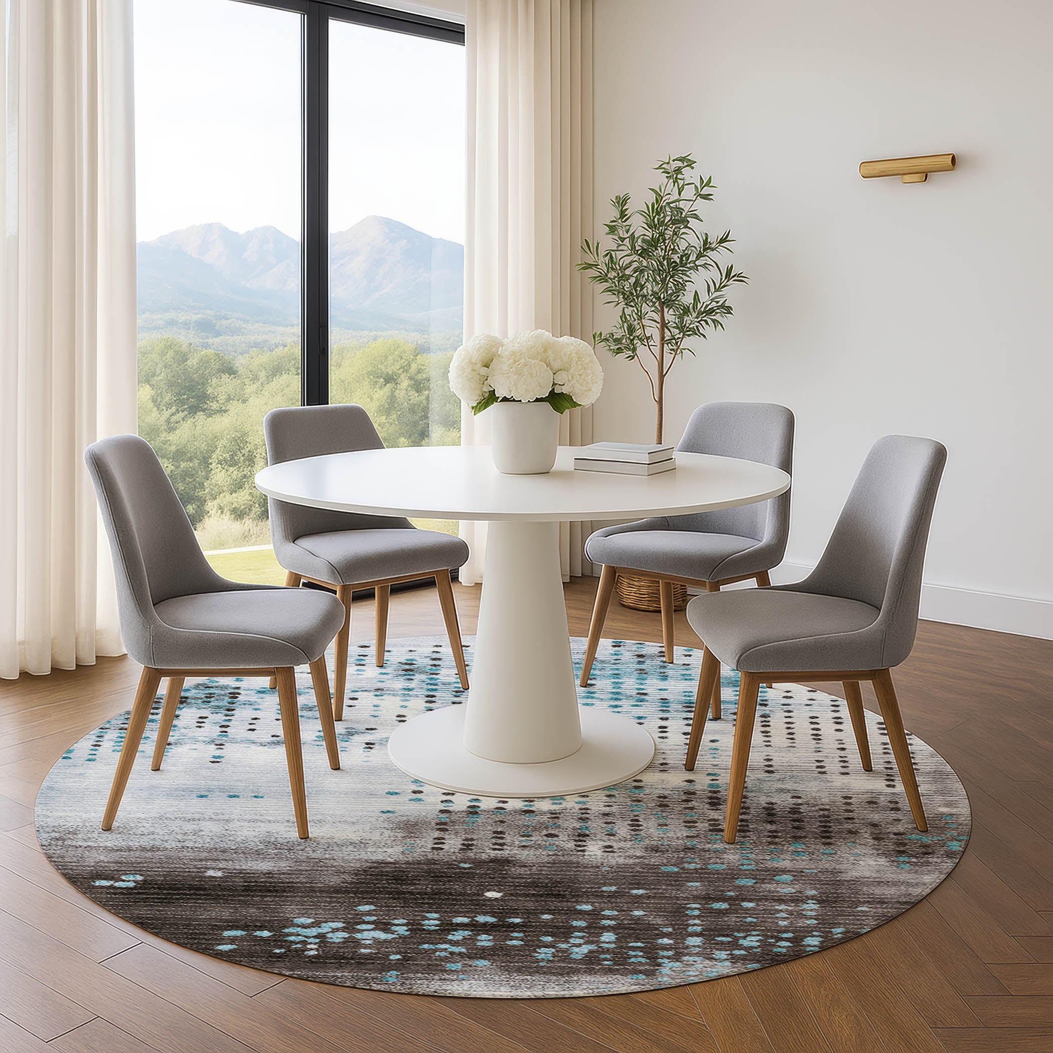 Salzburg Machine Washable Transitional Teal Rug 8' x 8' #shape_Round