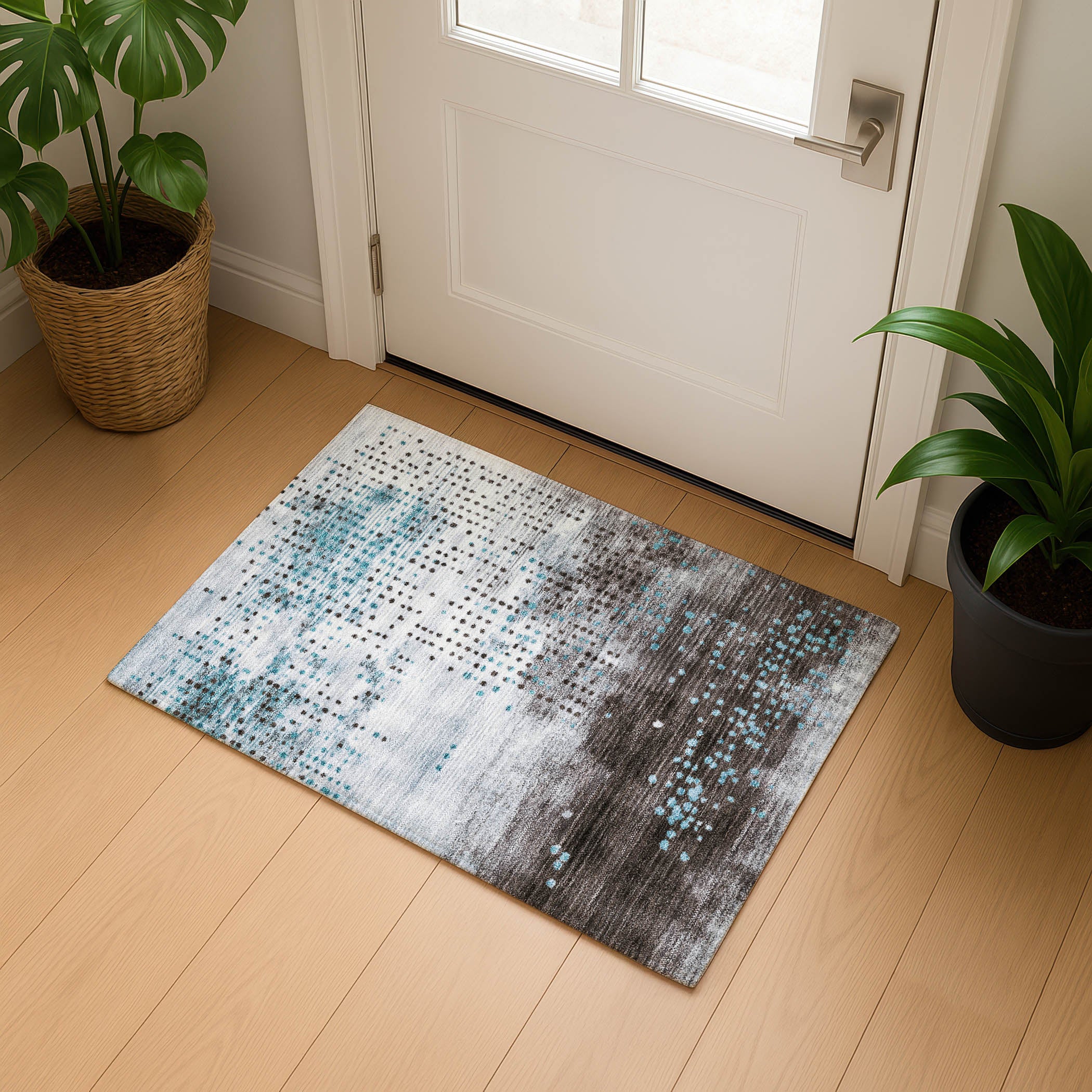 Salzburg Machine Washable Transitional Teal Rug 1'8" x 2'6" #shape_Rectangle