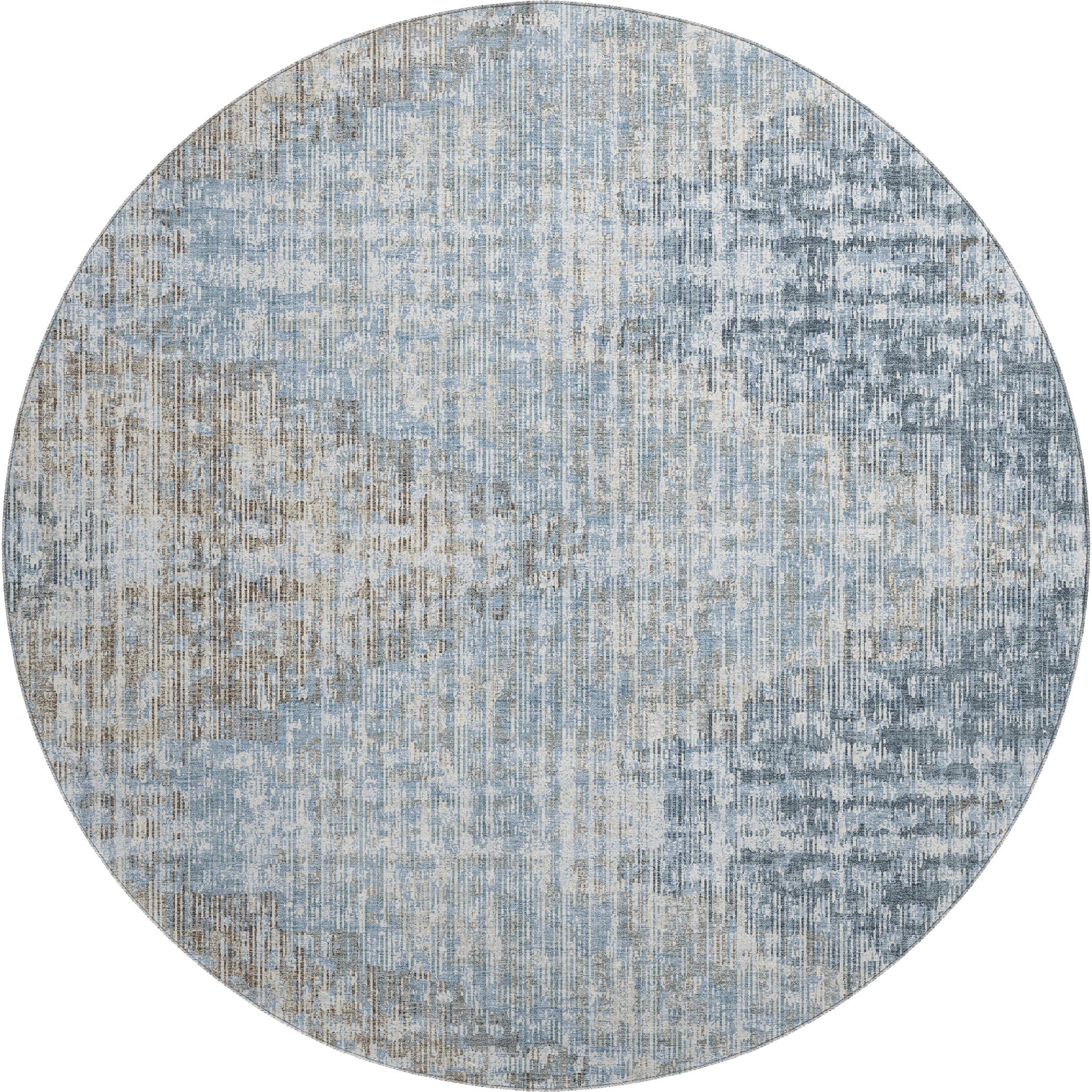 Kyoto Machine Washable Transitional Denim Blue Rug 8' x 8' #shape_Round