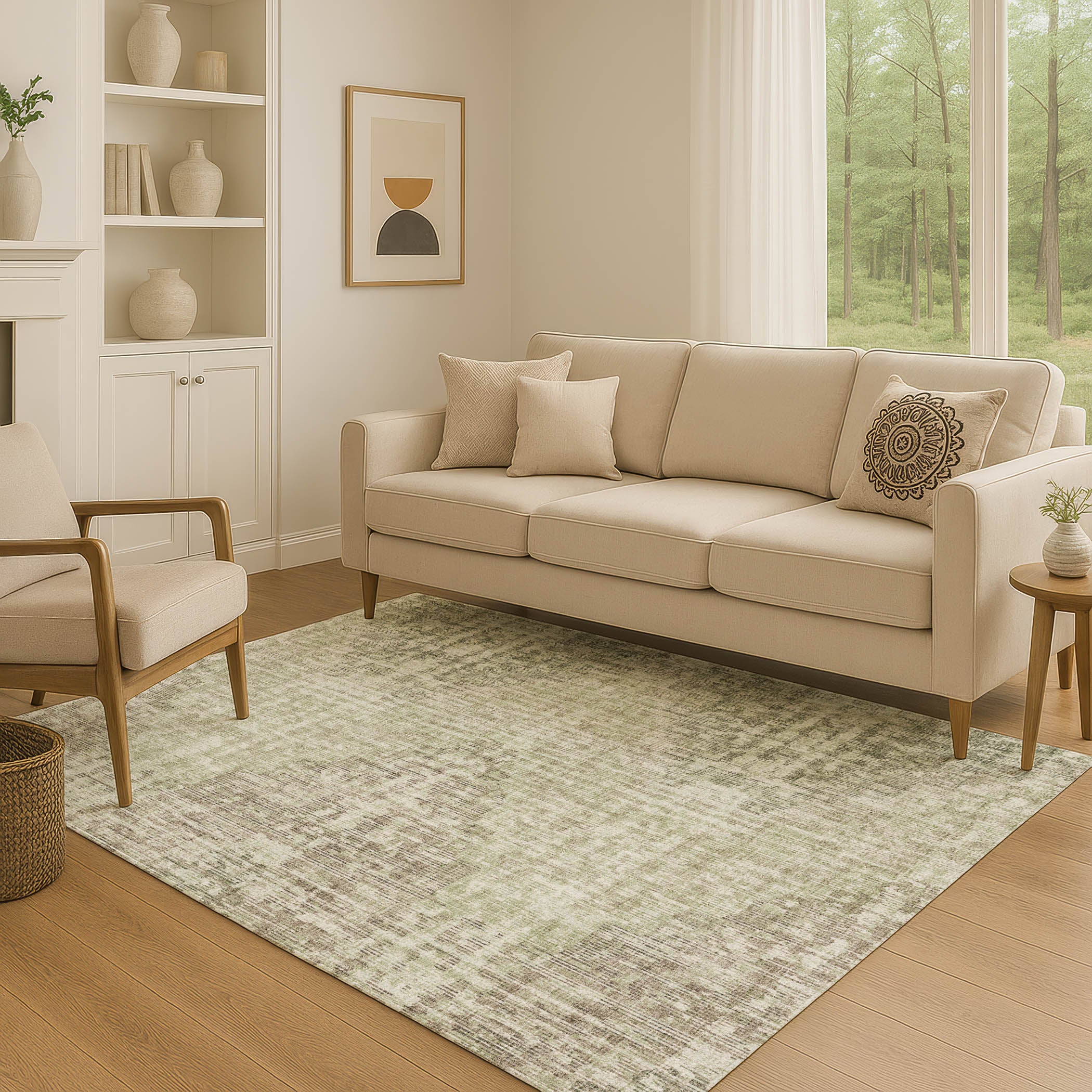 Kyoto Machine Washable Transitional Fern Green Rug 2'6" x 3'10" #shape_Rectangle