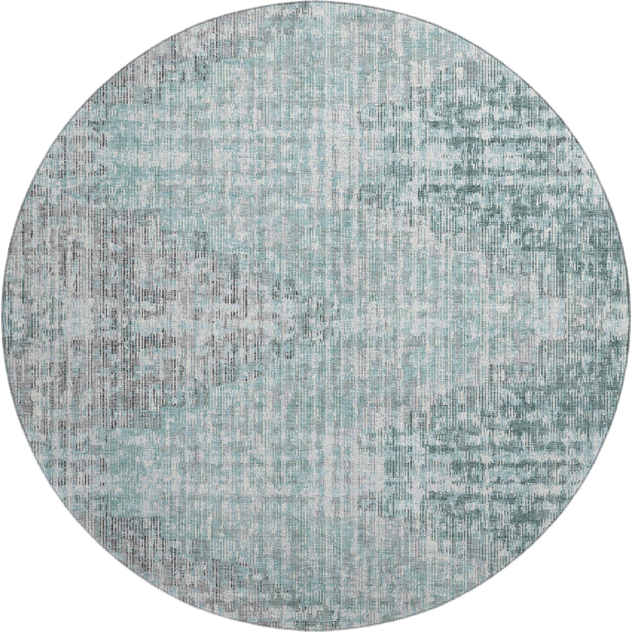 Kyoto Machine Washable Transitional Teal Rug 8' x 8' #shape_Round