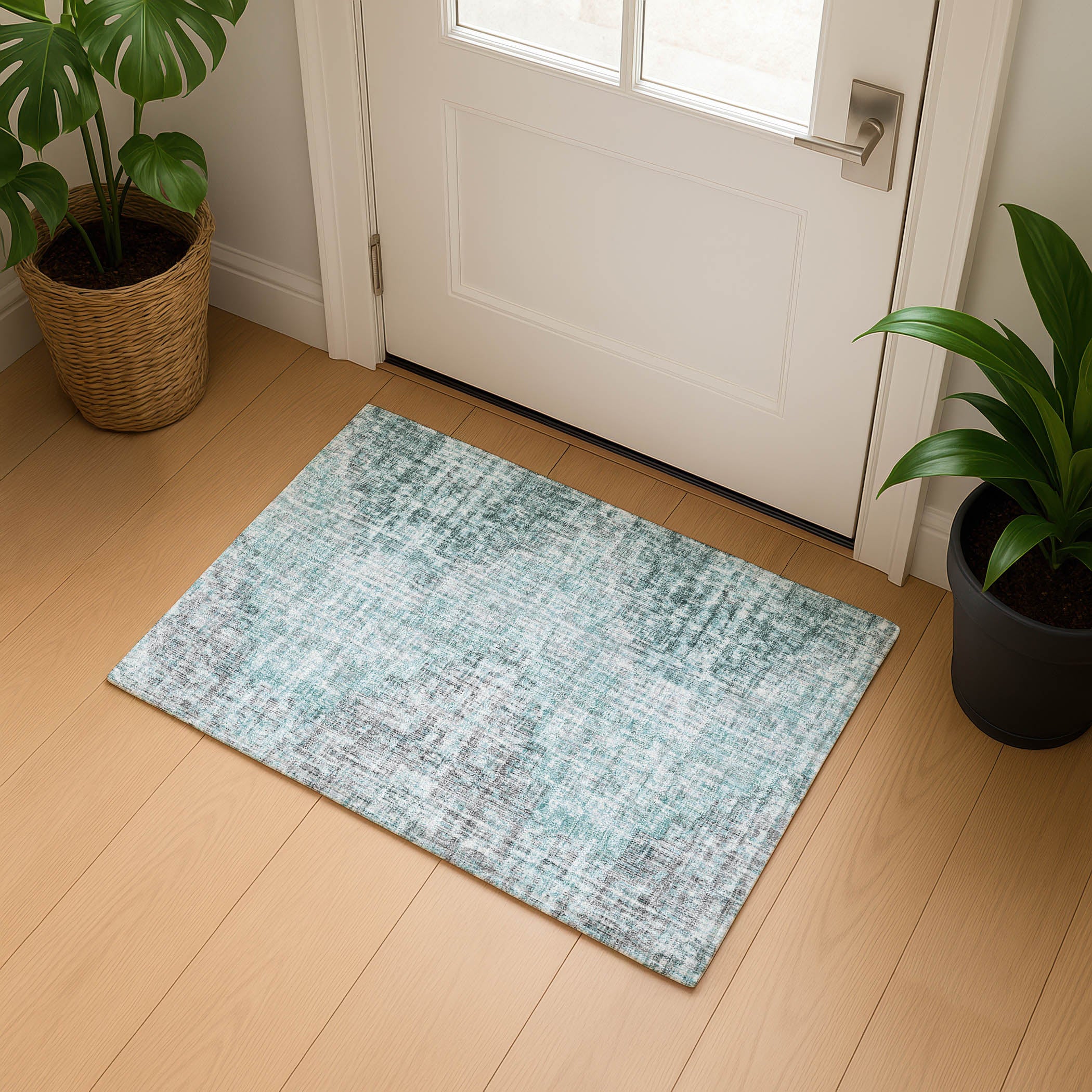 Kyoto Machine Washable Transitional Teal Rug 1'8" x 2'6" #shape_Rectangle
