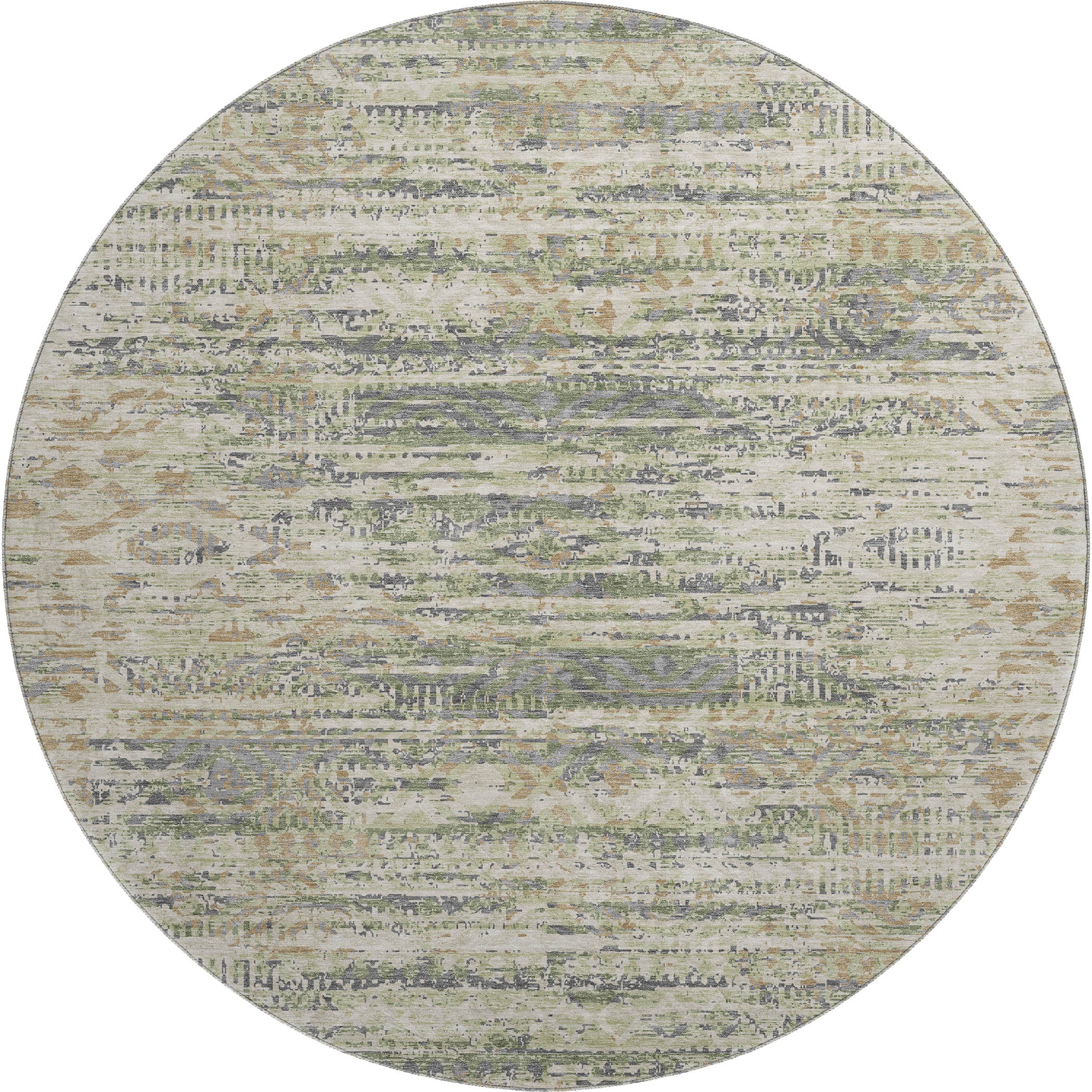 Athens Machine Washable Transitional Aloe Green Rug 8' x 8' #shape_Round
