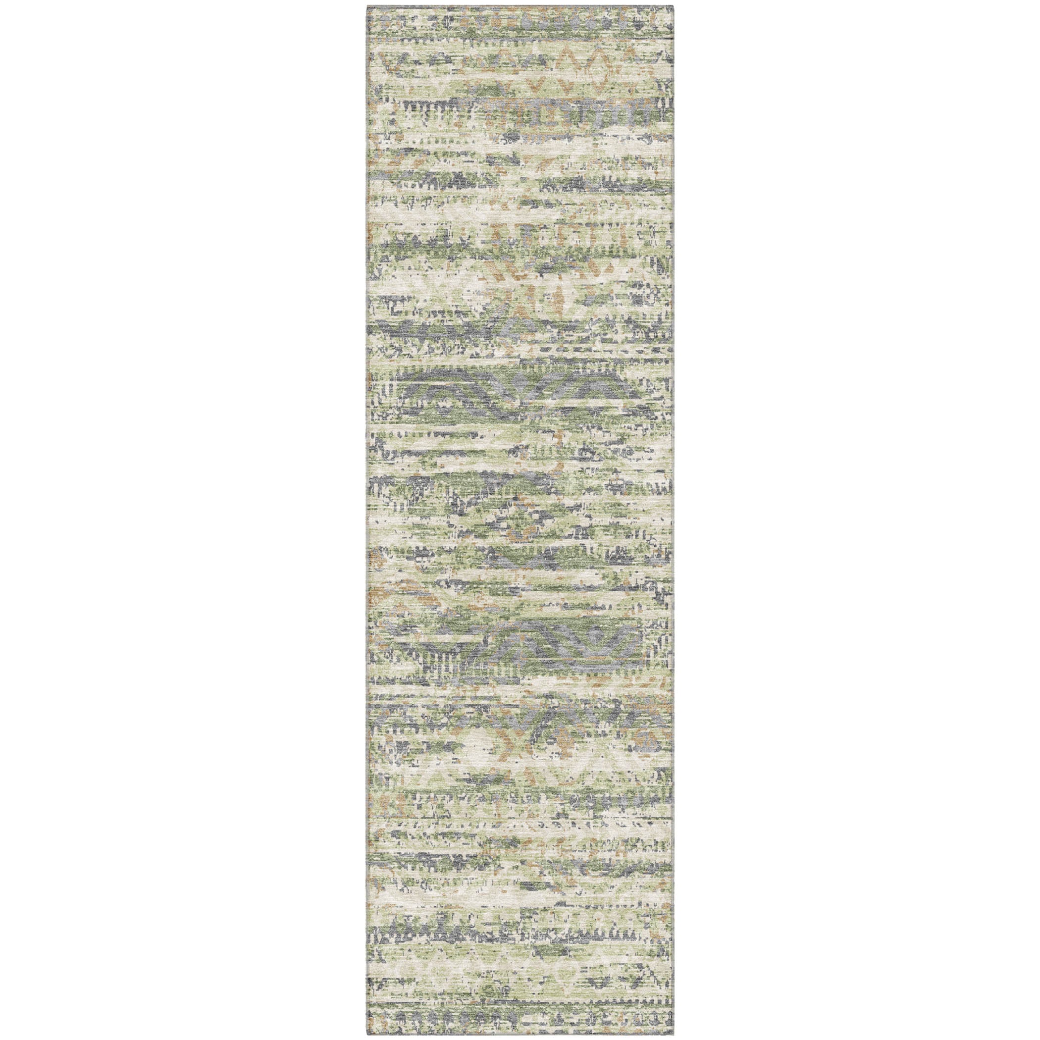 Athens Machine Washable Transitional Aloe Green Rug 2'3" x 7'6" #shape_Runner