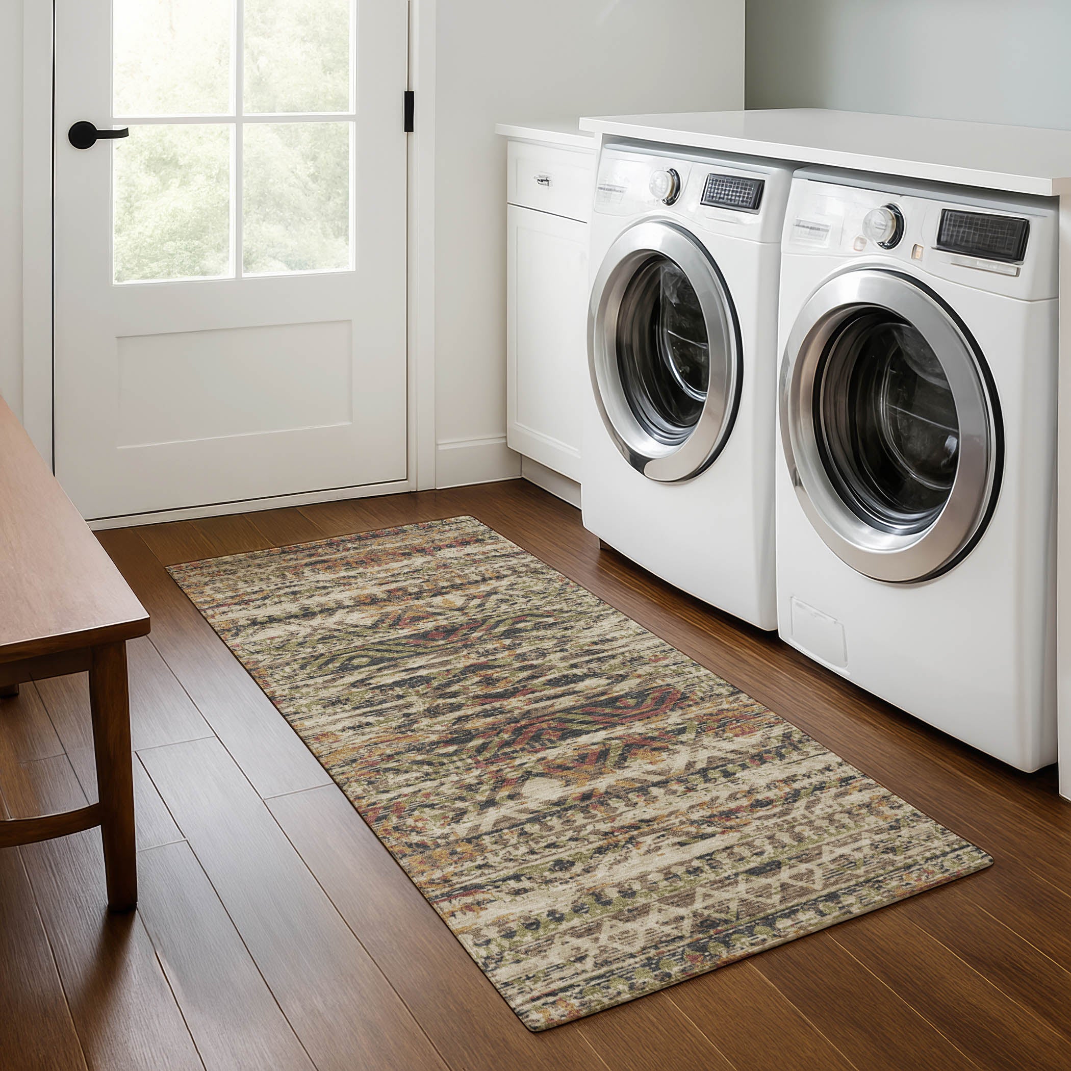 Athens Machine Washable Transitional Beige Brown Rug 2'3" x 7'6" #shape_Runner