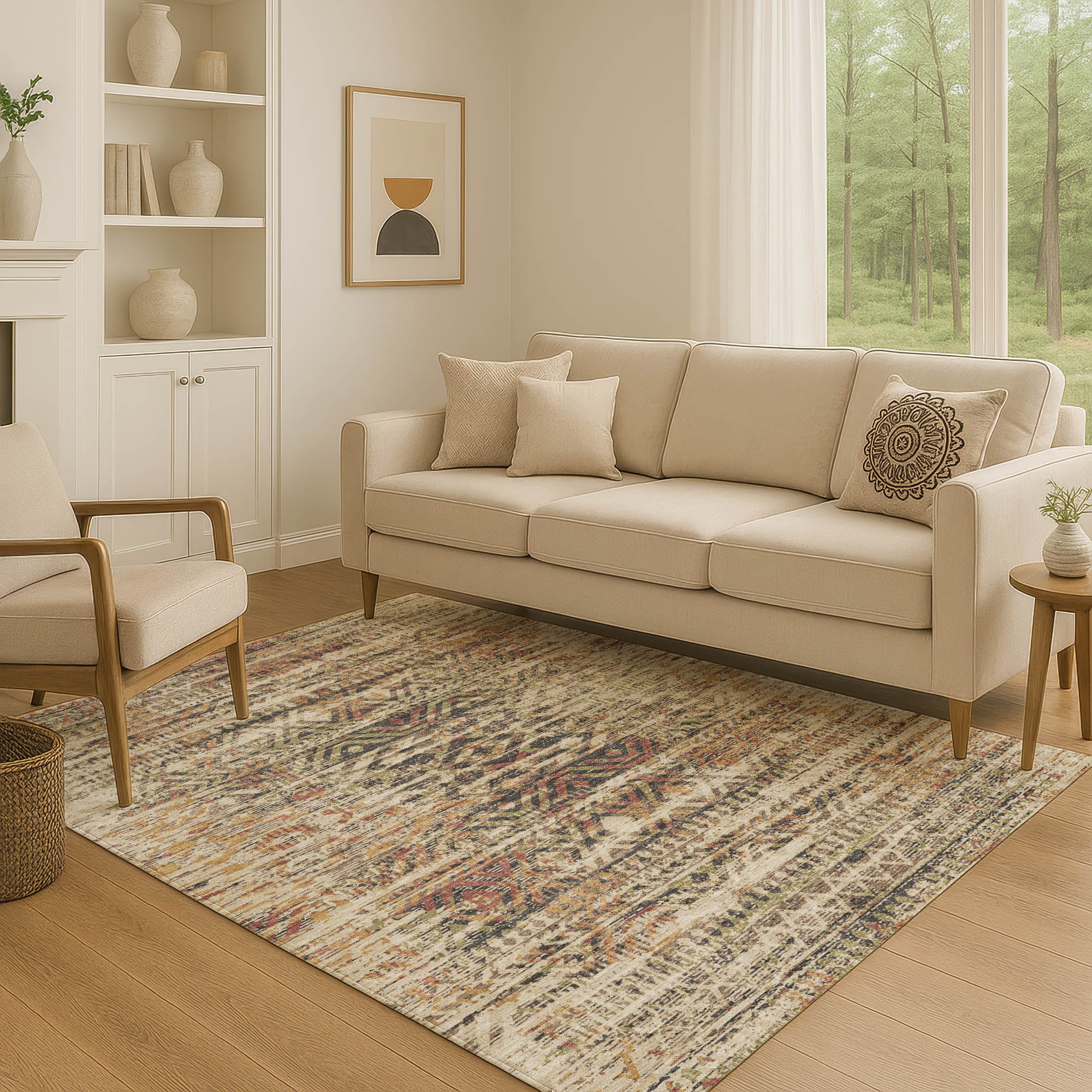 Athens Machine Washable Transitional Beige Brown Rug 2'6" x 3'10" #shape_Rectangle