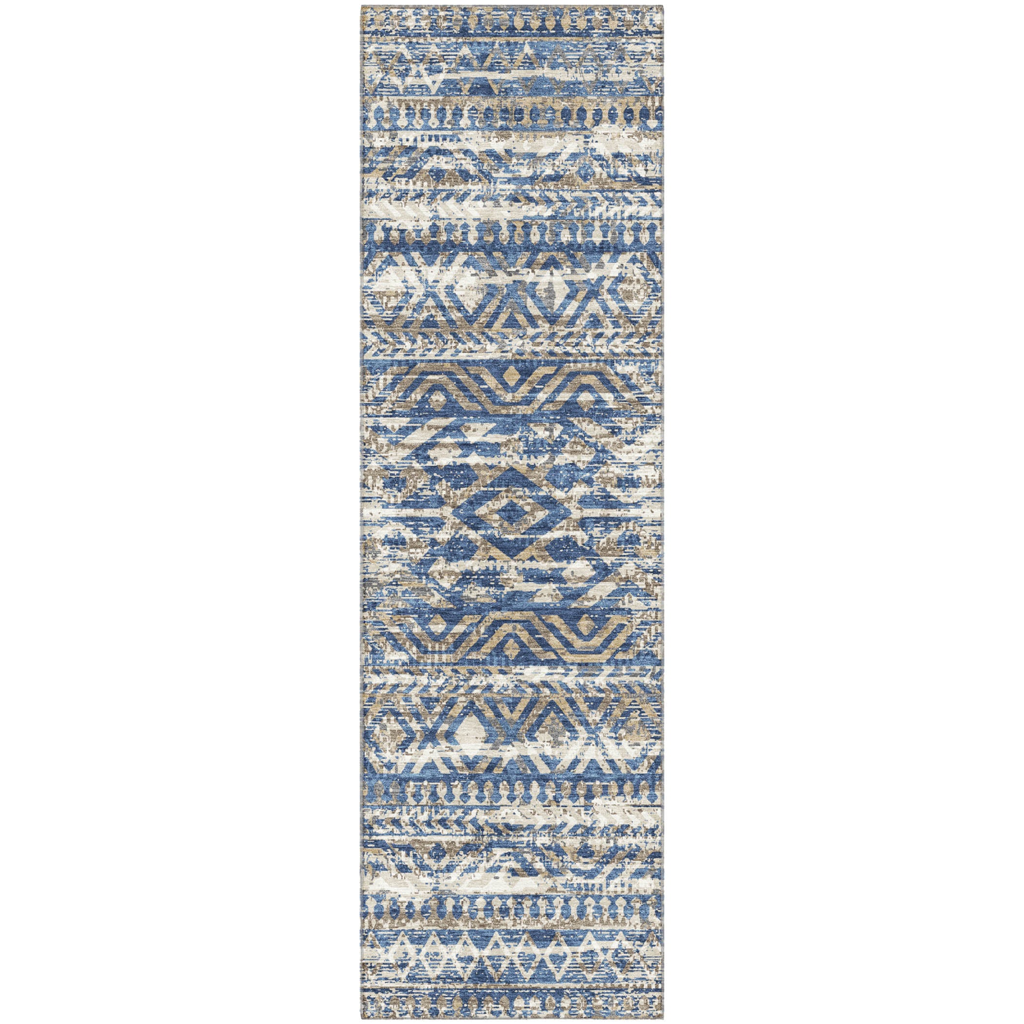 Athens Machine Washable Transitional Blue Rug 2'3" x 7'6" #shape_Runner