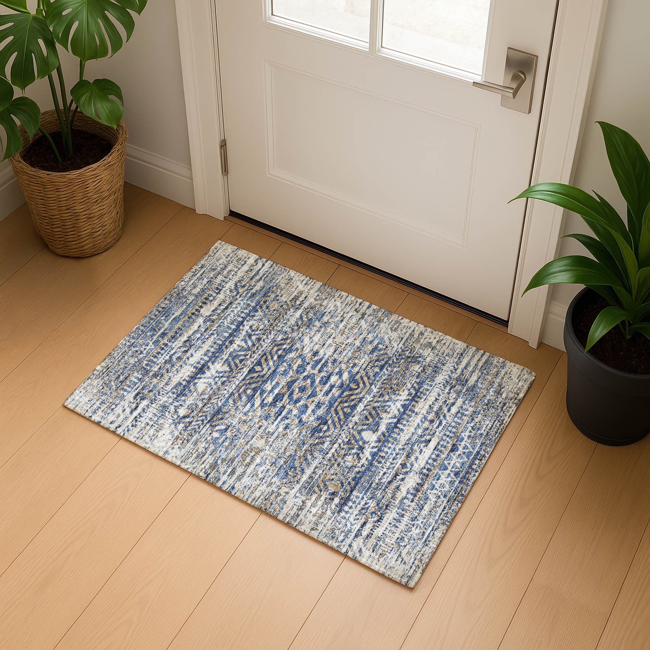 Athens Machine Washable Transitional Blue Rug 1'8" x 2'6" #shape_Rectangle