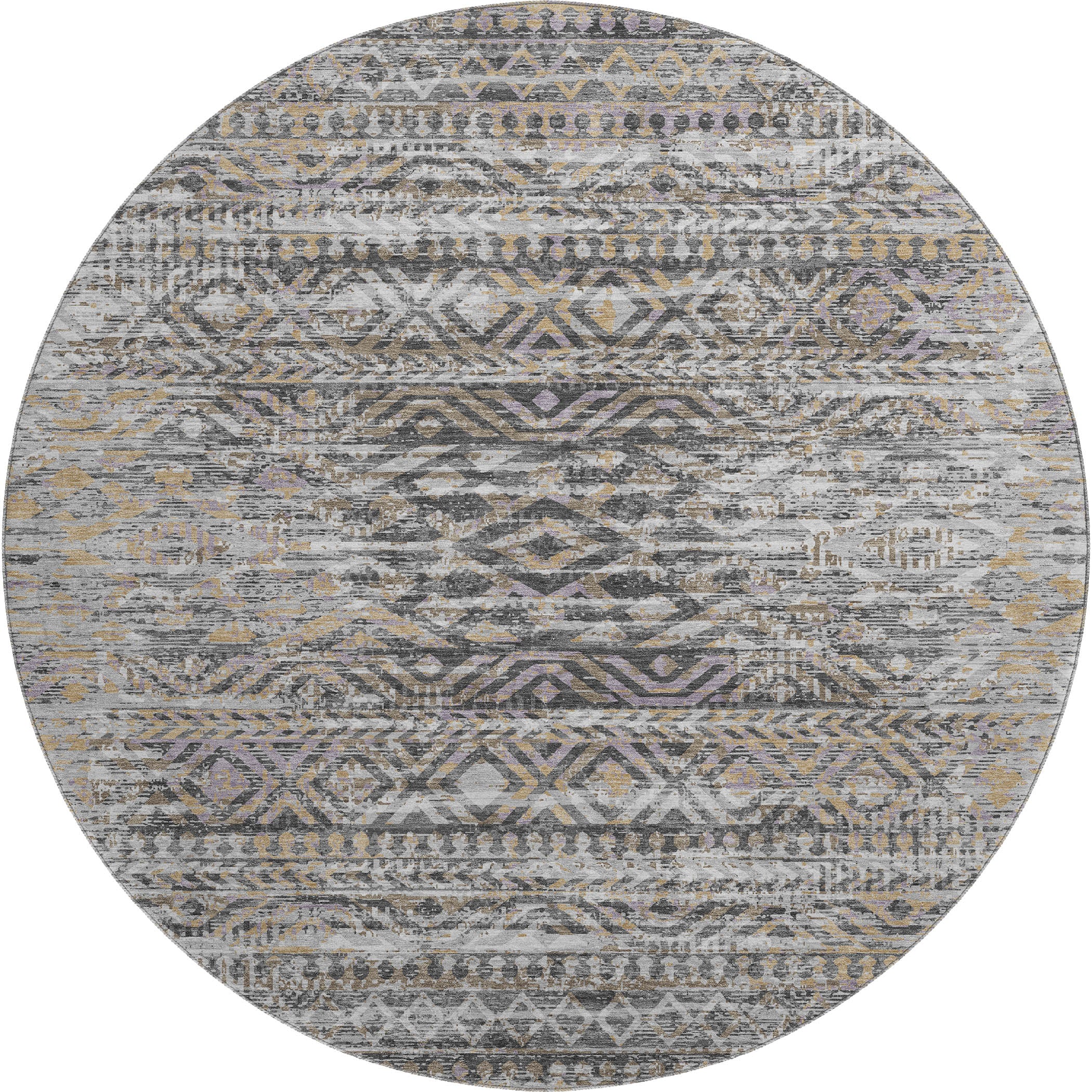 Athens Machine Washable Transitional Gray Rug 8' x 8' #shape_Round