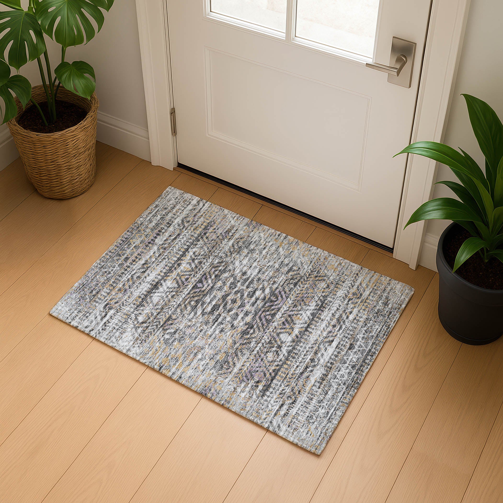 Athens Machine Washable Transitional Gray Rug 1'8" x 2'6" #shape_Rectangle
