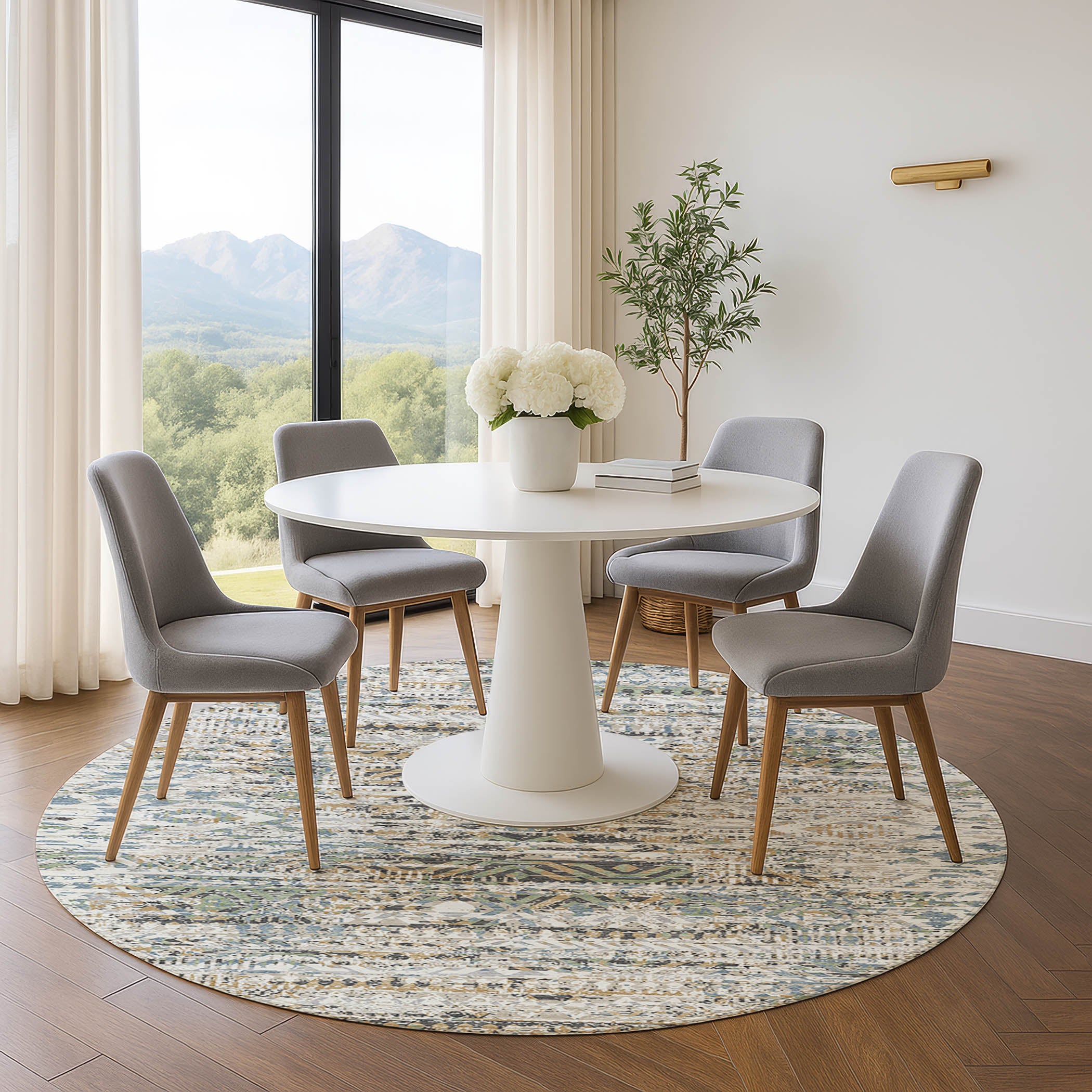 Athens Machine Washable Transitional Ivory Rug 8' x 8' #shape_Round