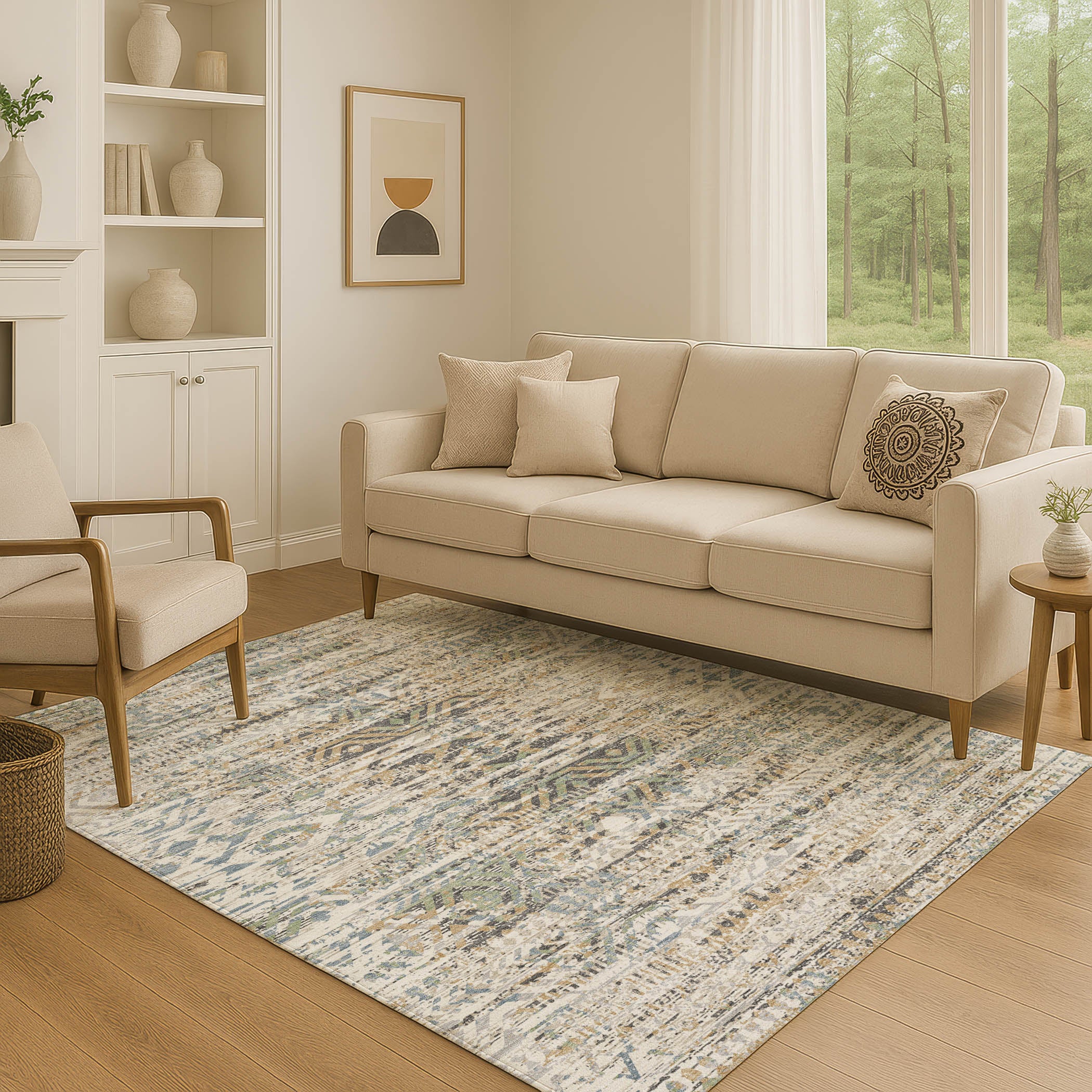 Athens Machine Washable Transitional Ivory Rug 2'6" x 3'10" #shape_Rectangle