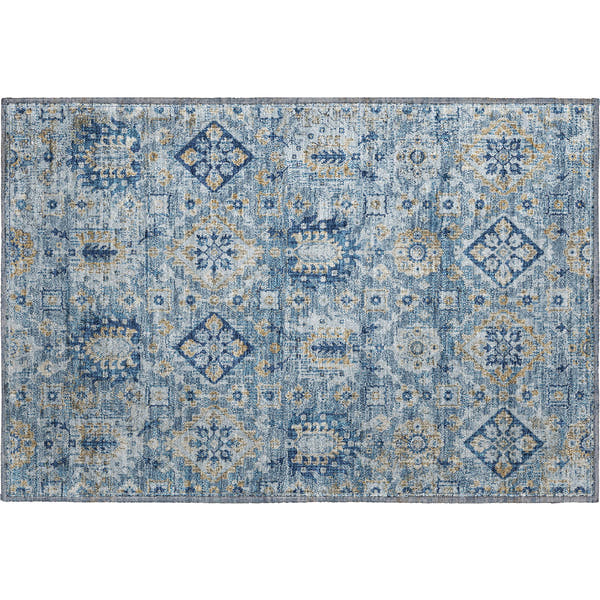 Valletta Machine Washable Traditional Denim Blue Rug 1'8" x 2'6"