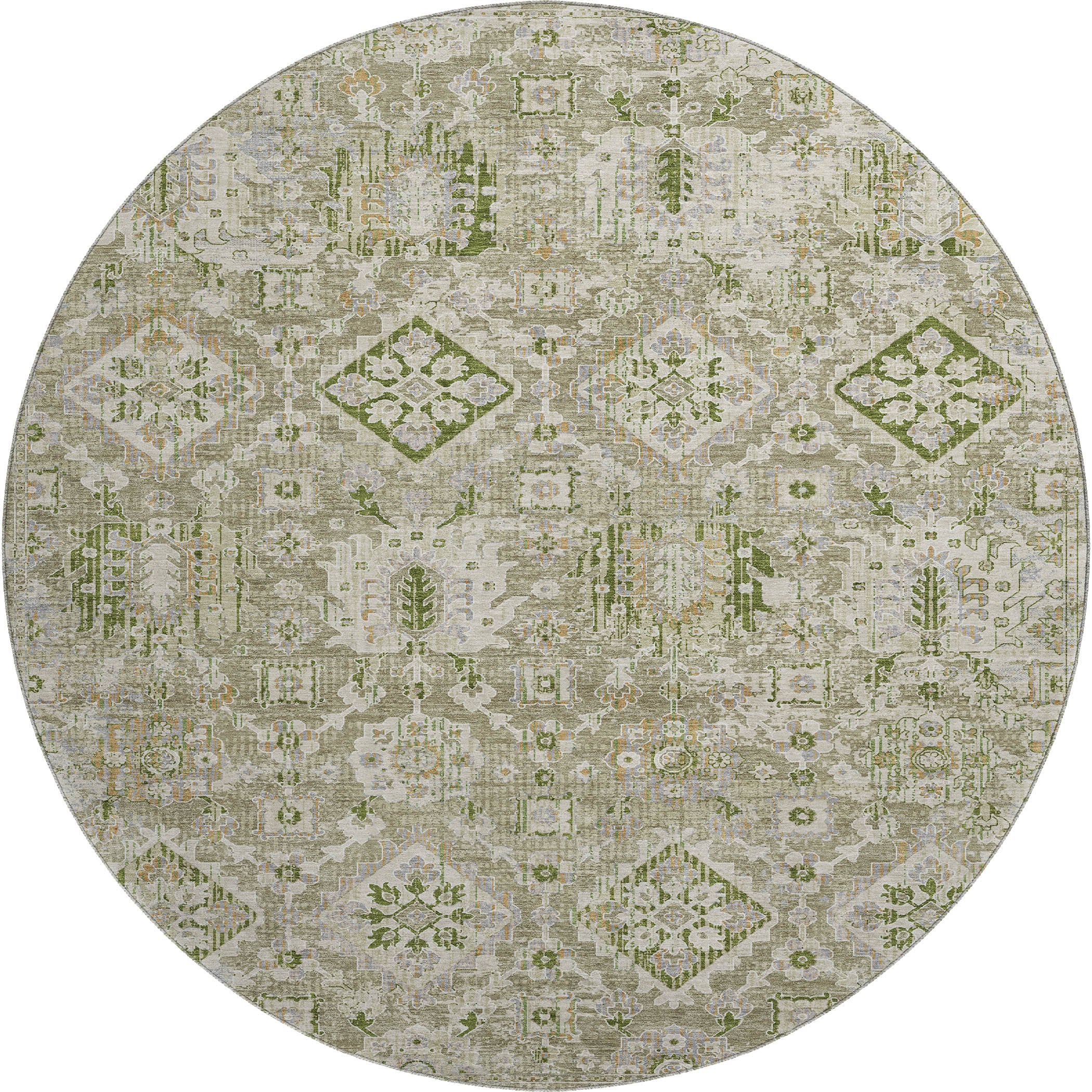 Valletta Machine Washable Traditional Fern Green Rug 8' x 8' #shape_Round