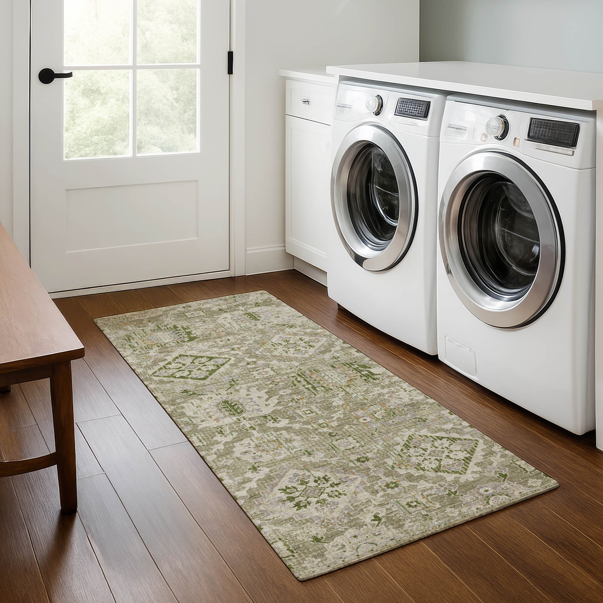 Valletta Machine Washable Traditional Fern Green Rug 2'3" x 7'6" #shape_Runner