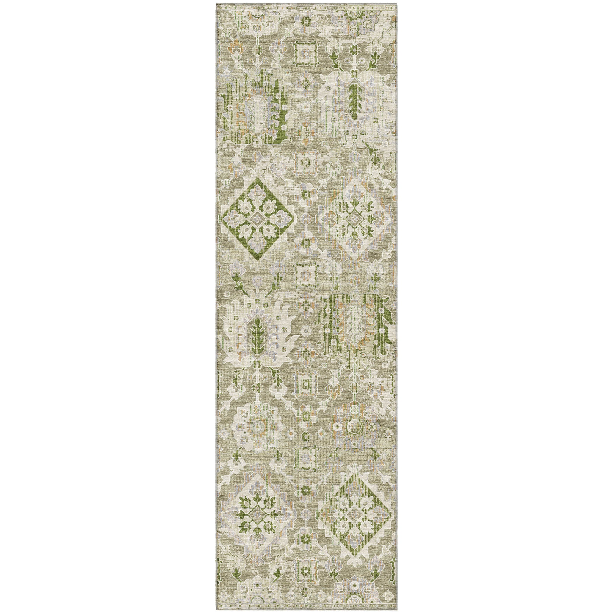 Valletta Machine Washable Traditional Fern Green Rug 2'3" x 7'6" #shape_Runner