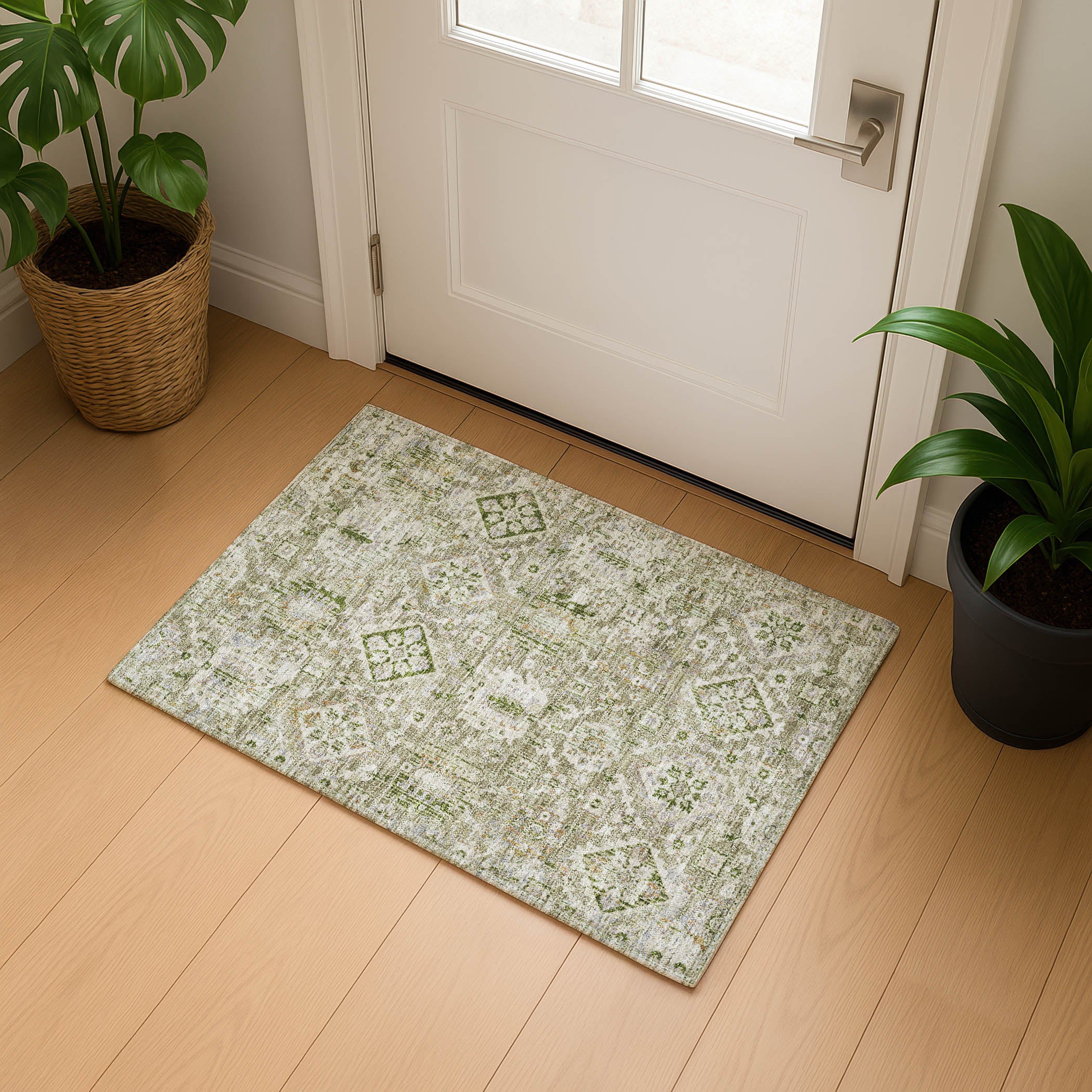 Valletta Machine Washable Traditional Fern Green Rug 1'8" x 2'6" #shape_Rectangle