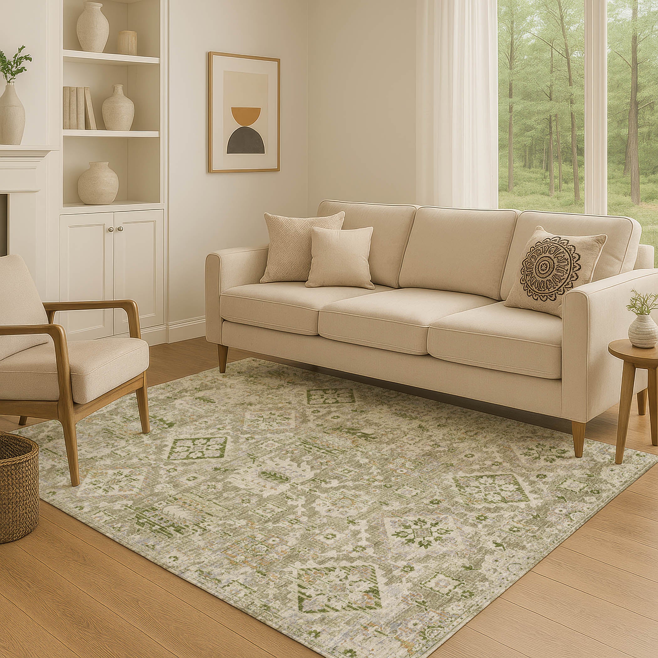 Valletta Machine Washable Traditional Fern Green Rug 2'6" x 3'10" #shape_Rectangle