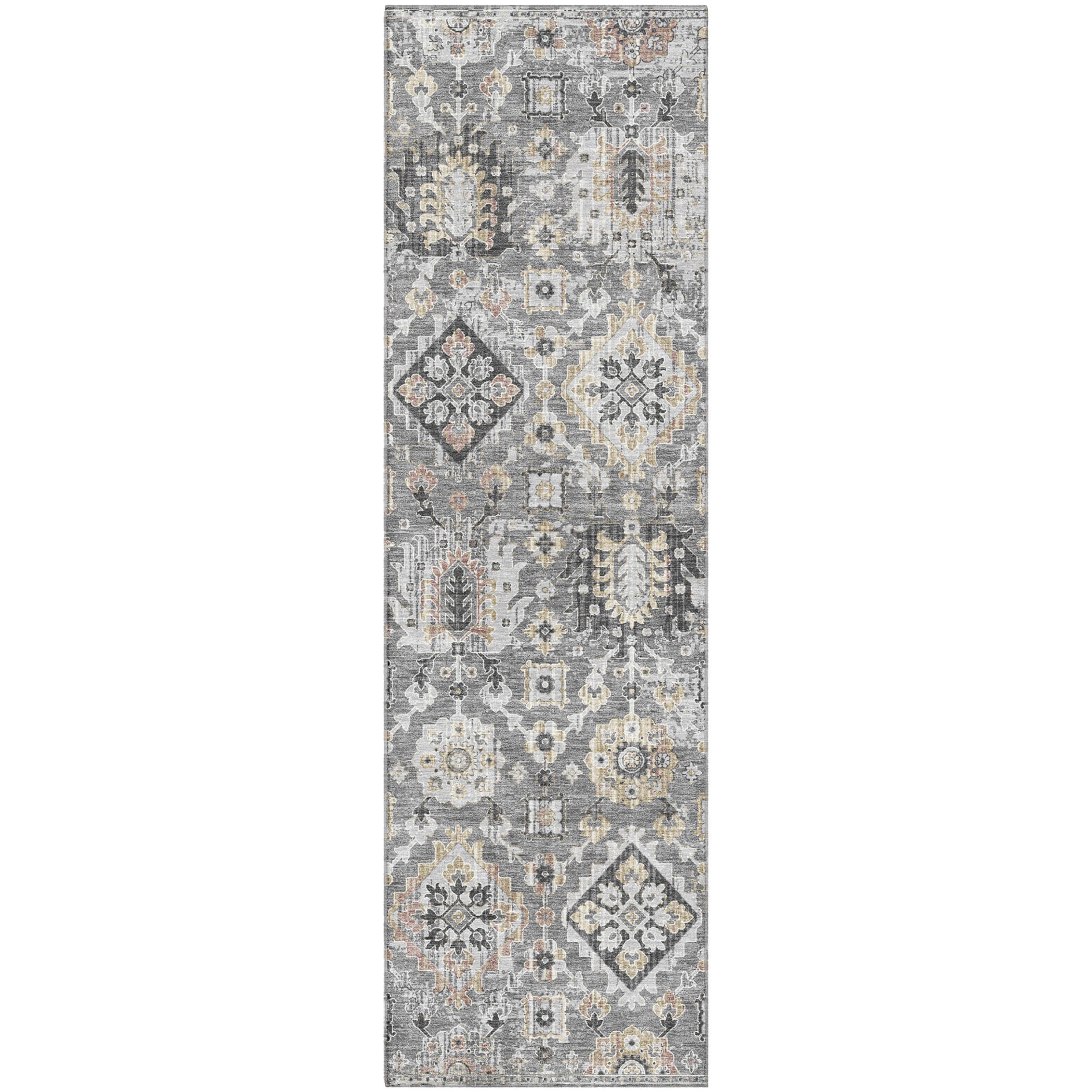 Valletta Machine Washable Traditional Gray Rug 2'3" x 7'6" #shape_Runner