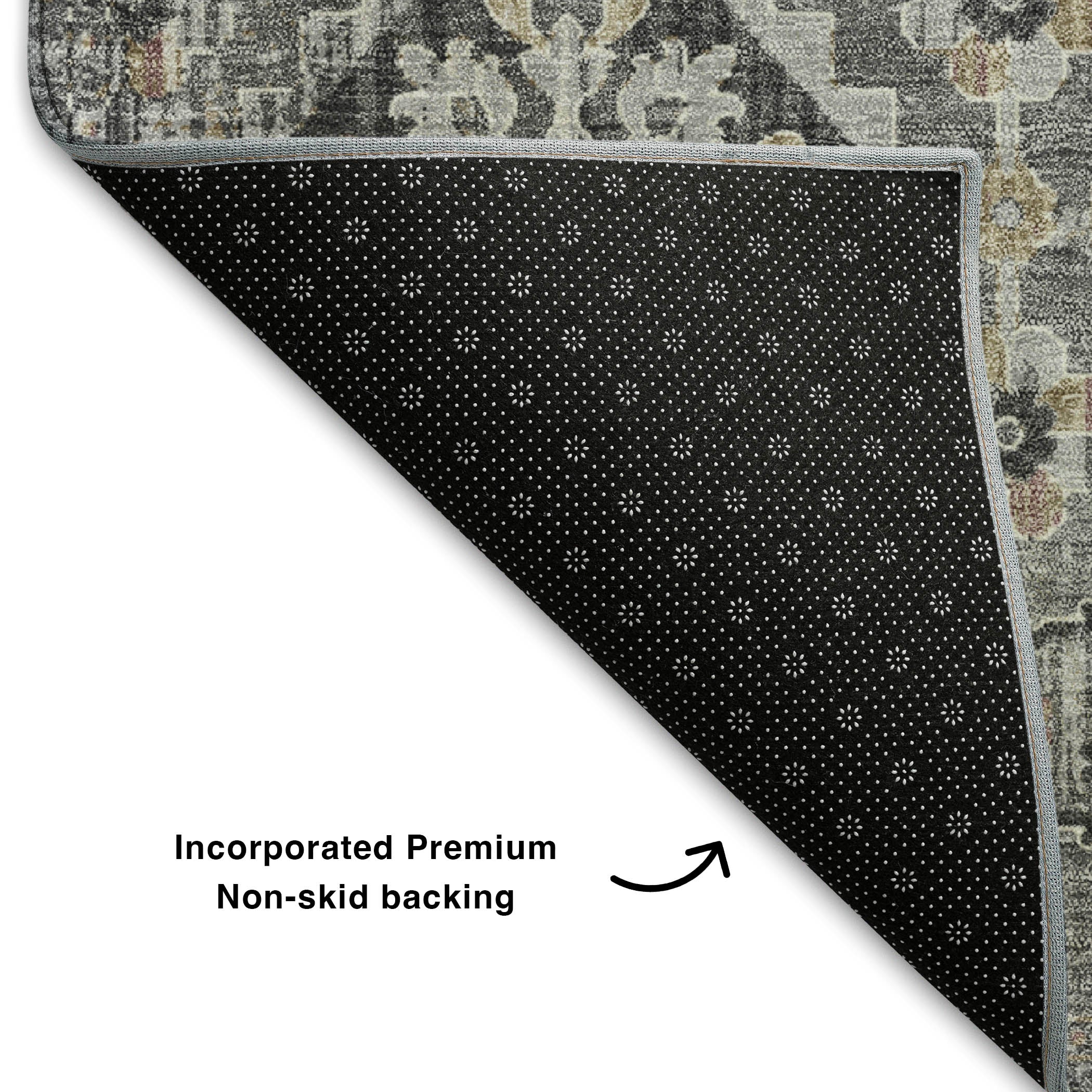 Valletta Machine Washable Traditional Gray Rug 1'8" x 2'6" #shape_Rectangle