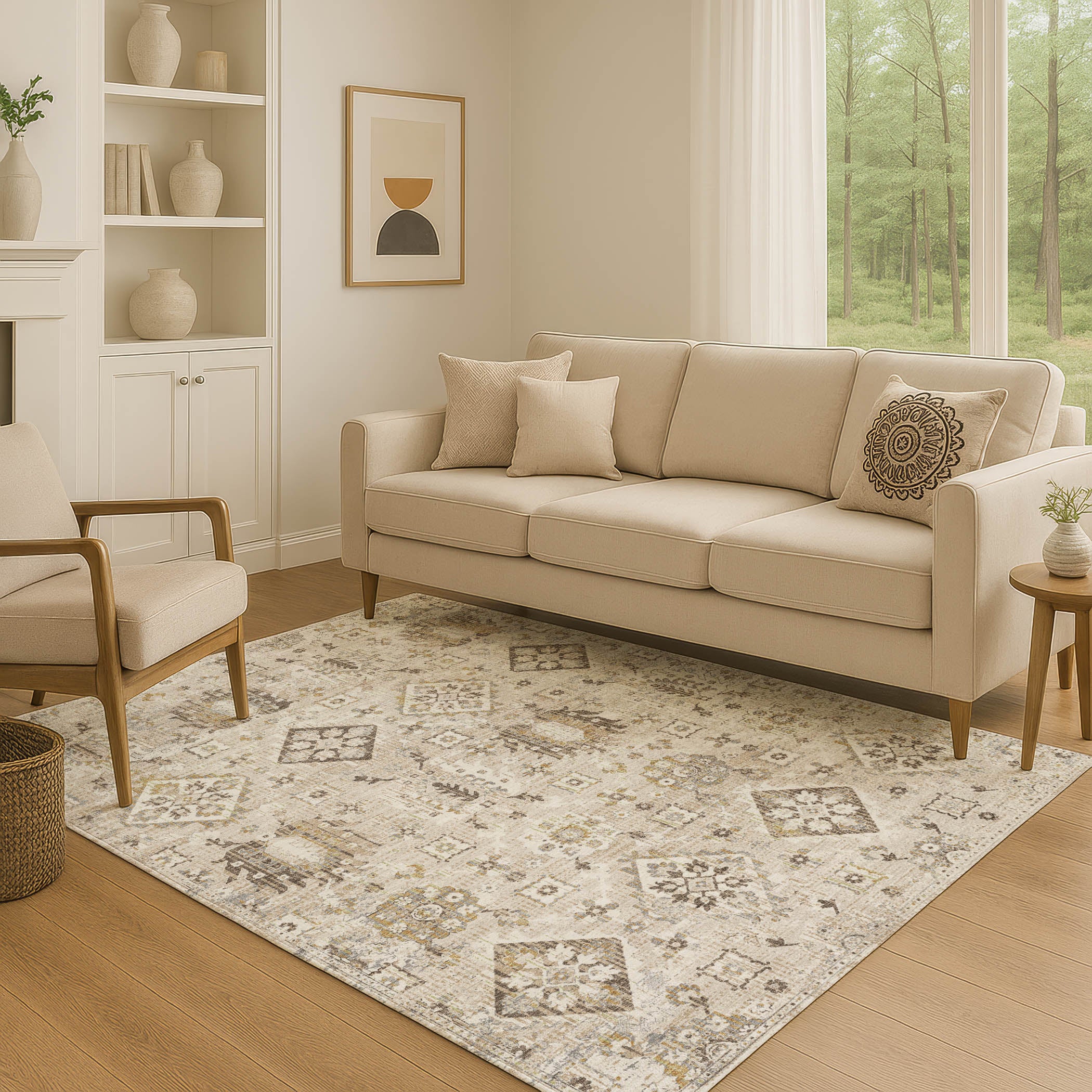 Valletta Machine Washable Traditional Linen Ivory Rug 2'6" x 3'10" #shape_Rectangle
