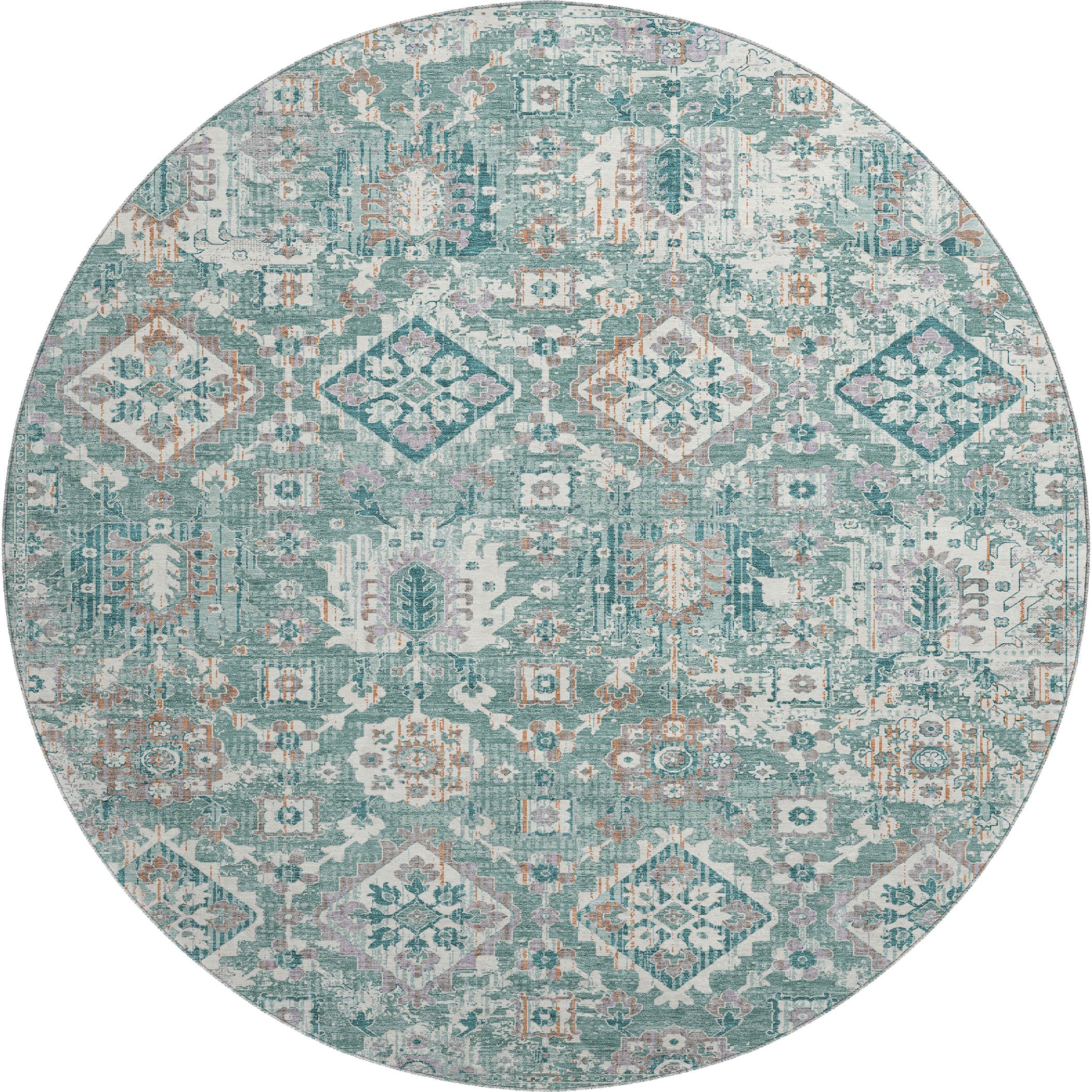 Valletta Machine Washable Traditional Seafoam Blue Rug 8' x 8' #shape_Round
