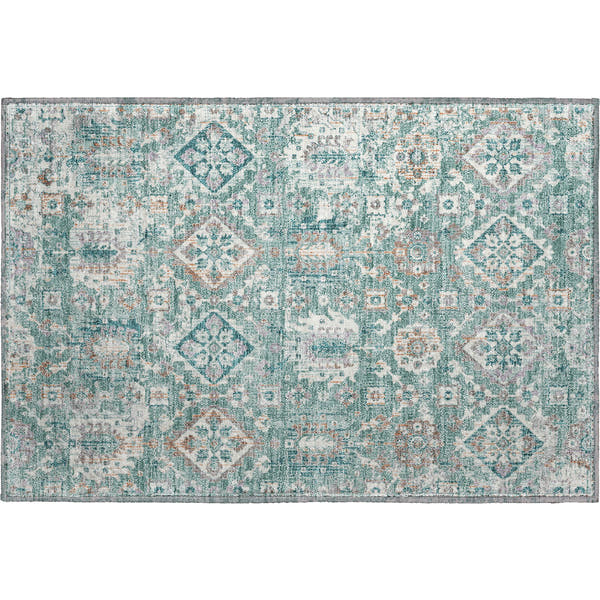 Valletta Machine Washable Traditional Seafoam Blue Rug 1'8" x 2'6"