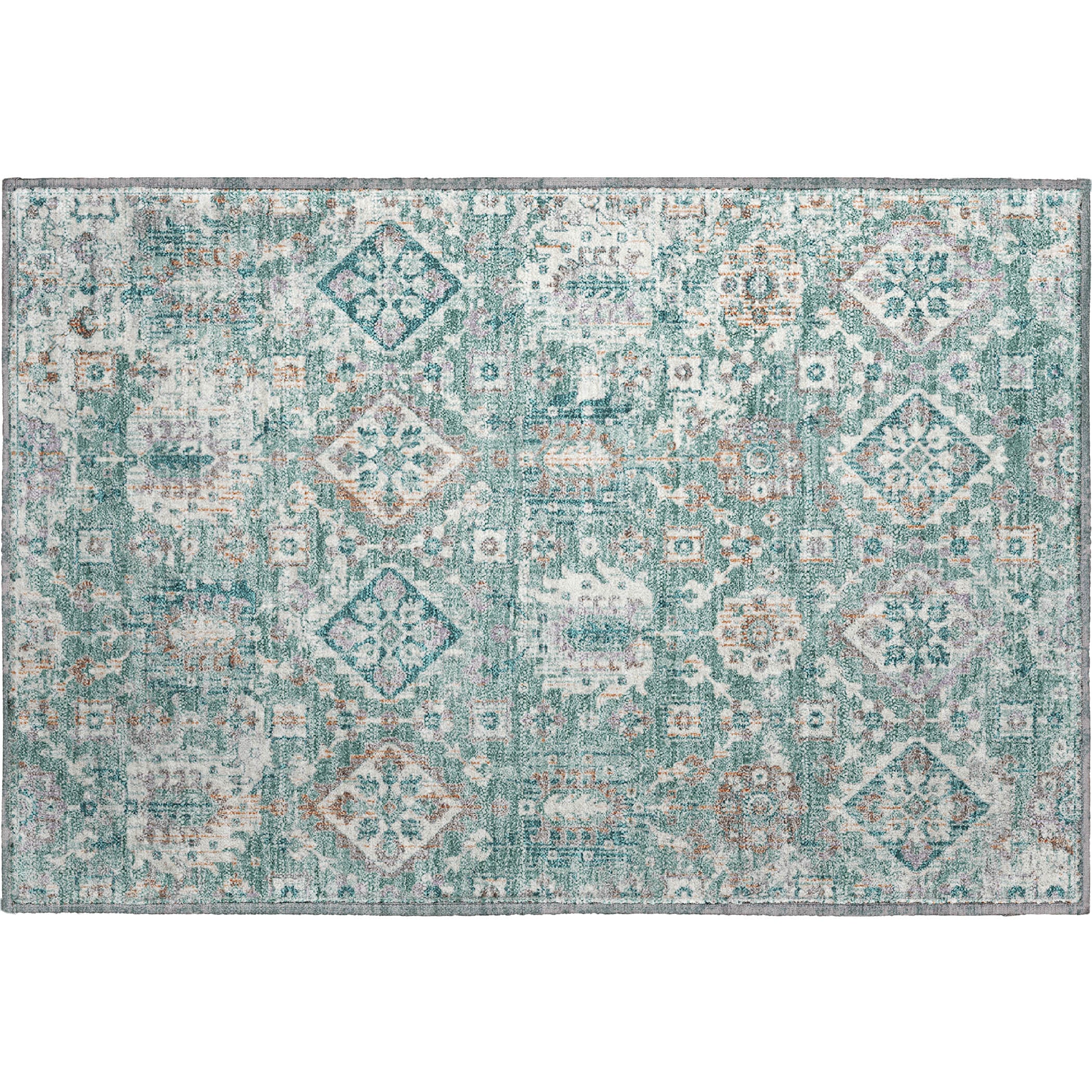 Valletta Machine Washable Traditional Seafoam Blue Rug 1'8" x 2'6" #shape_Rectangle