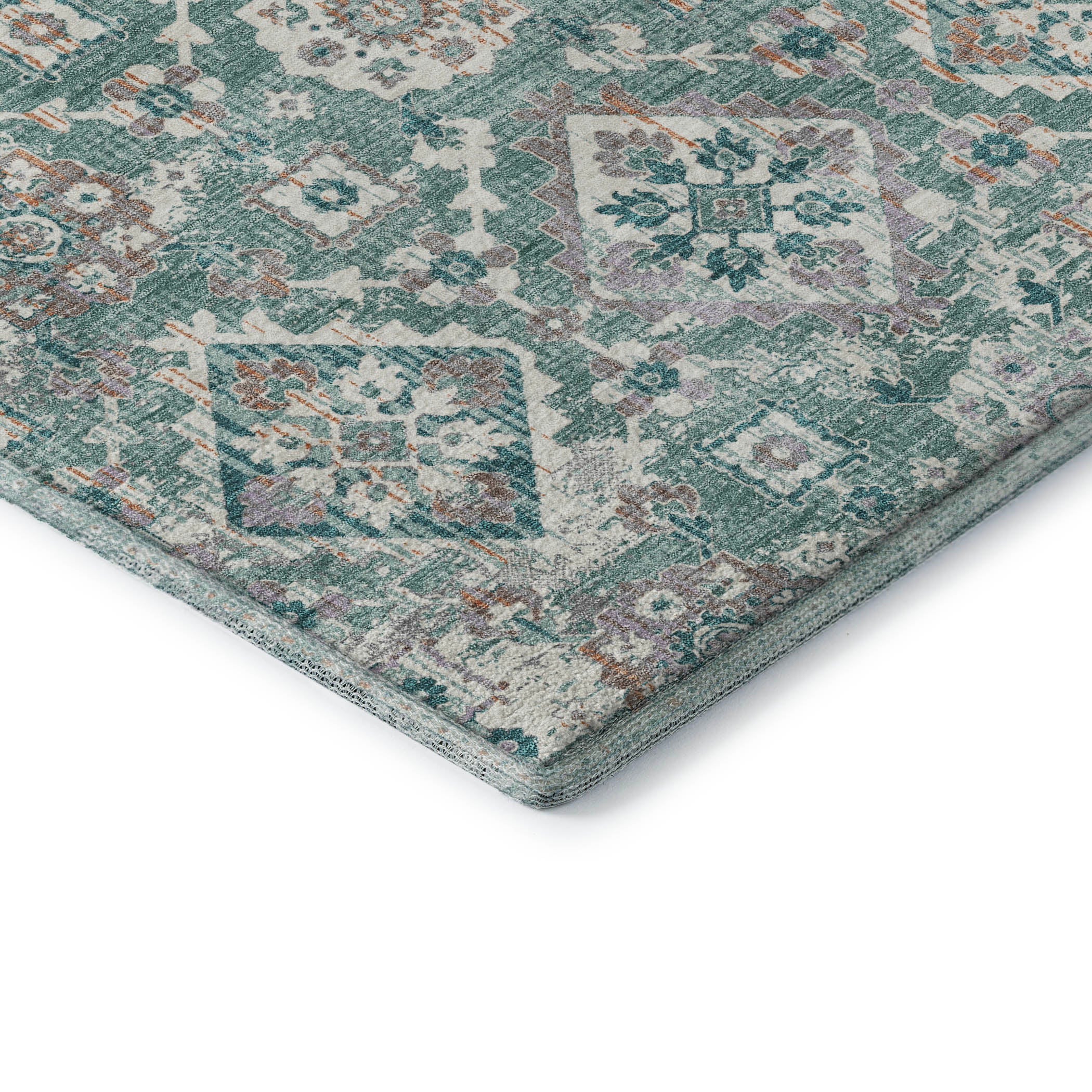 Valletta Machine Washable Traditional Seafoam Blue Rug 1'8" x 2'6" #shape_Rectangle