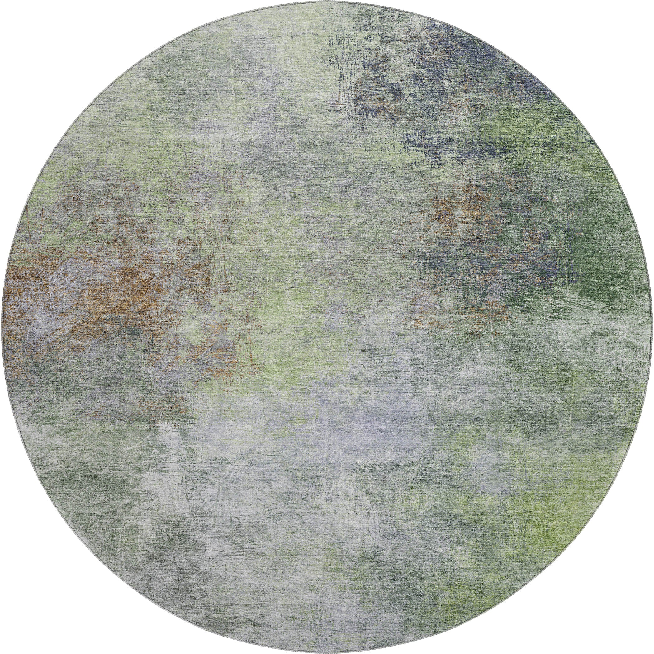 Bergen Machine Washable Transitional Fern Green Rug 8' x 8' #shape_Round
