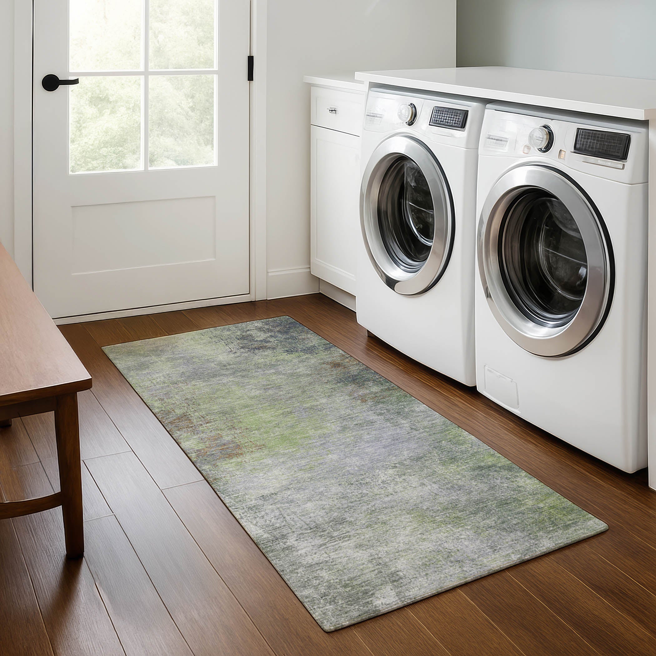 Bergen Machine Washable Transitional Fern Green Rug 2'3" x 7'6" #shape_Runner