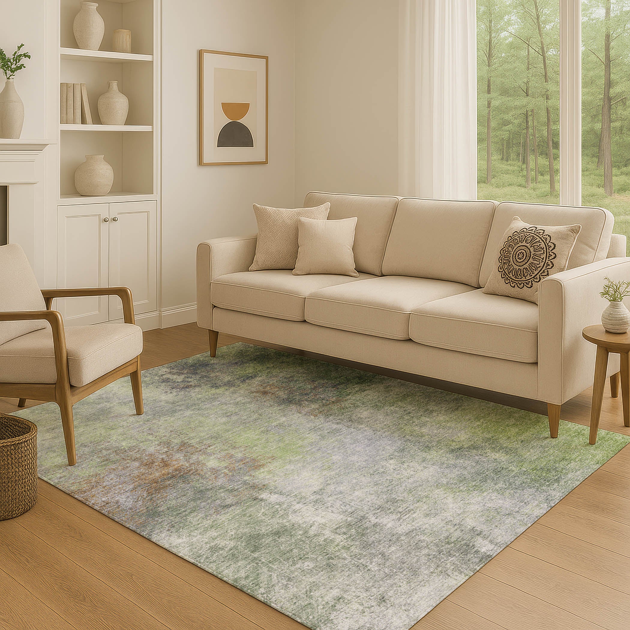 Bergen Machine Washable Transitional Fern Green Rug 2'6" x 3'10" #shape_Rectangle